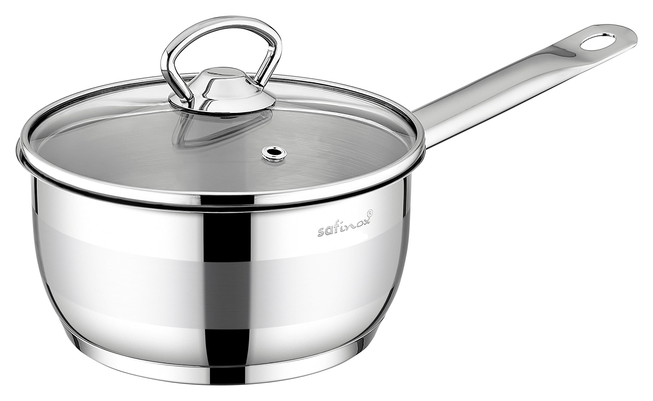 18/10 Stainless Steel Tri-Ply Thermo Capsulated Bottom 3-Quart Sauce Pan with Glass Lid, Induction Ready, Dishwasher Safe