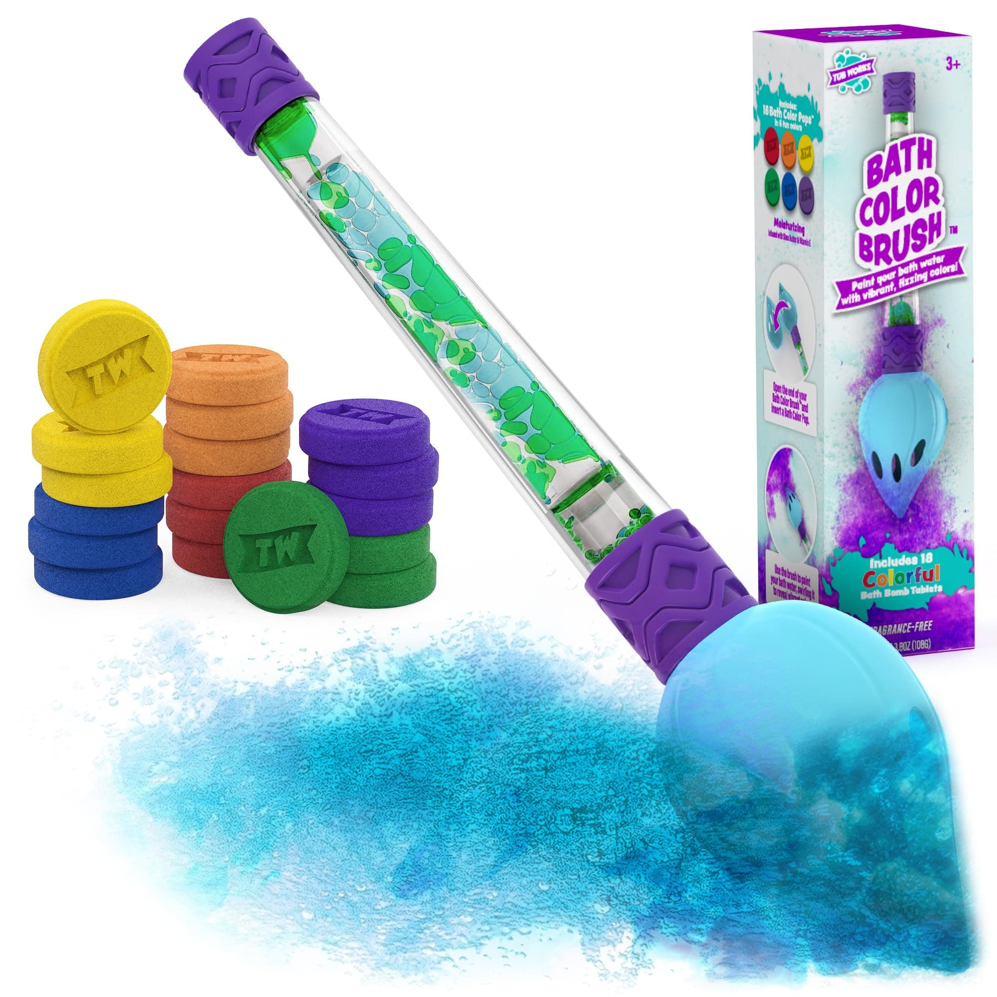 Bath bomb set with brush for children, non-toxic and odour-free, use of the brush to paint the water with vibrant and refreshing colours, fun bath bombs for children