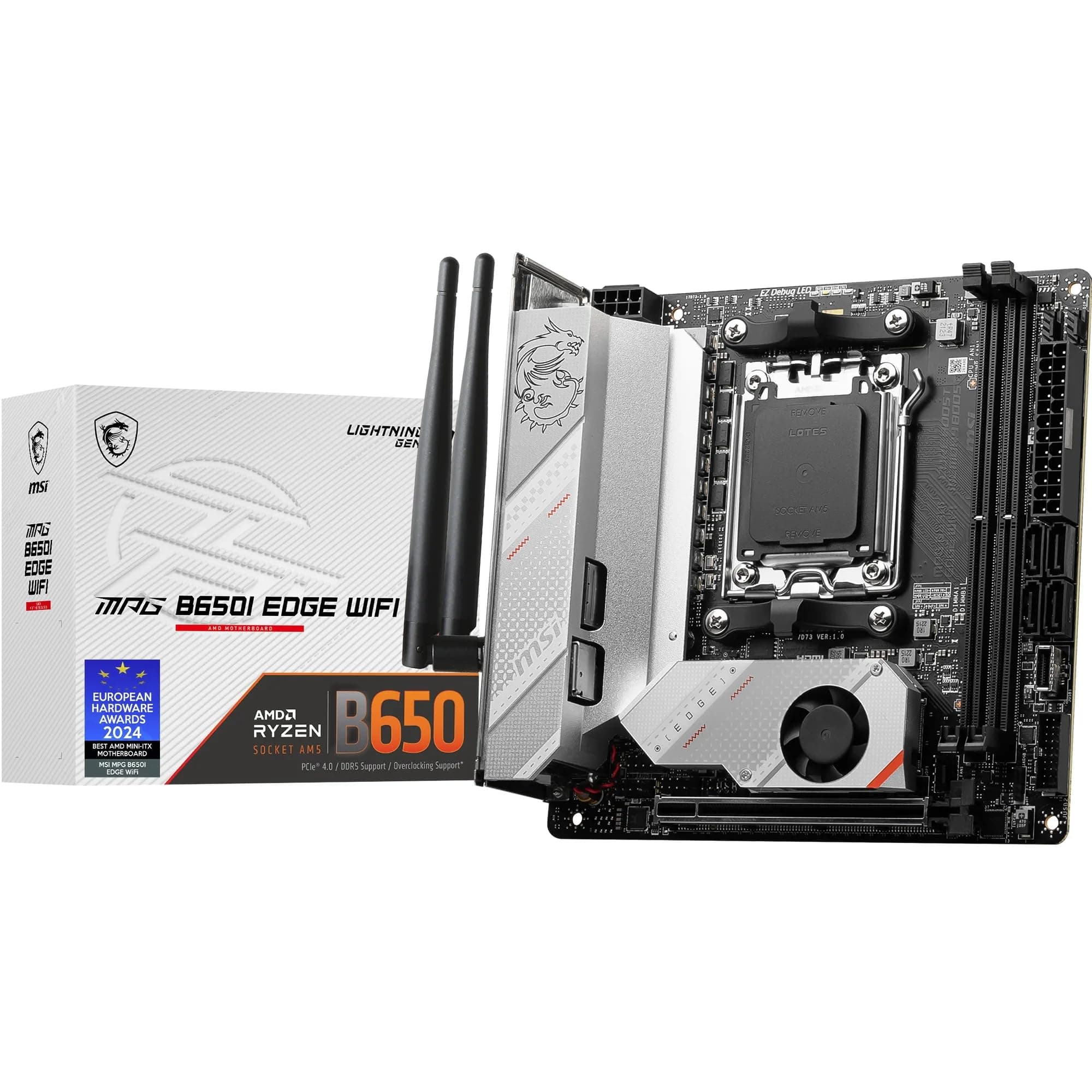 MSI MPG B650I EDGE WIFI Motherboard, Mini-ITX - Supports AMD Ryzen 9000 Series CPUs, AM5-8 phases direct CPU power 80A VRM, DDR5 Memory Boost 6600+MHz/OC, 1 x PCIe 4.0 x16, 2 x M.2 Gen4, Wi-Fi 6E