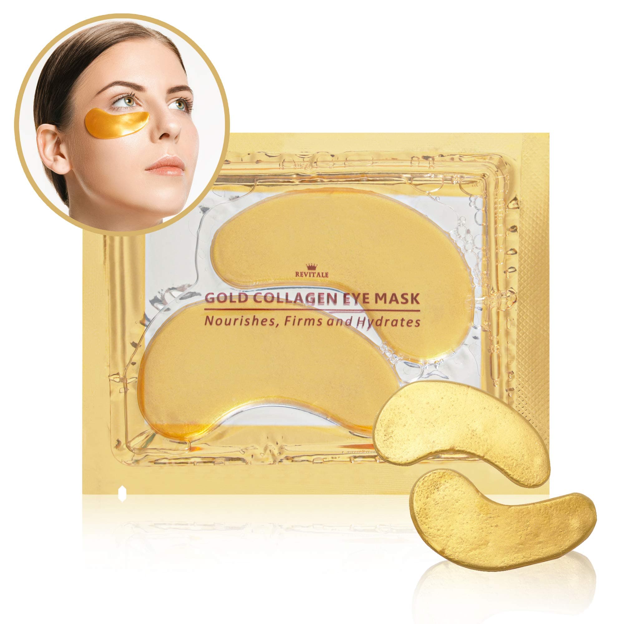 Cascove 10 Pairs Of Crystal Collagen Eye Mask Reduce Eye Wrinkles Bags & Dark Circles Under Eye Tired Anti Ageing Eyelid Moisture Pad Pads Patch Patches Crystal Face Gold/white