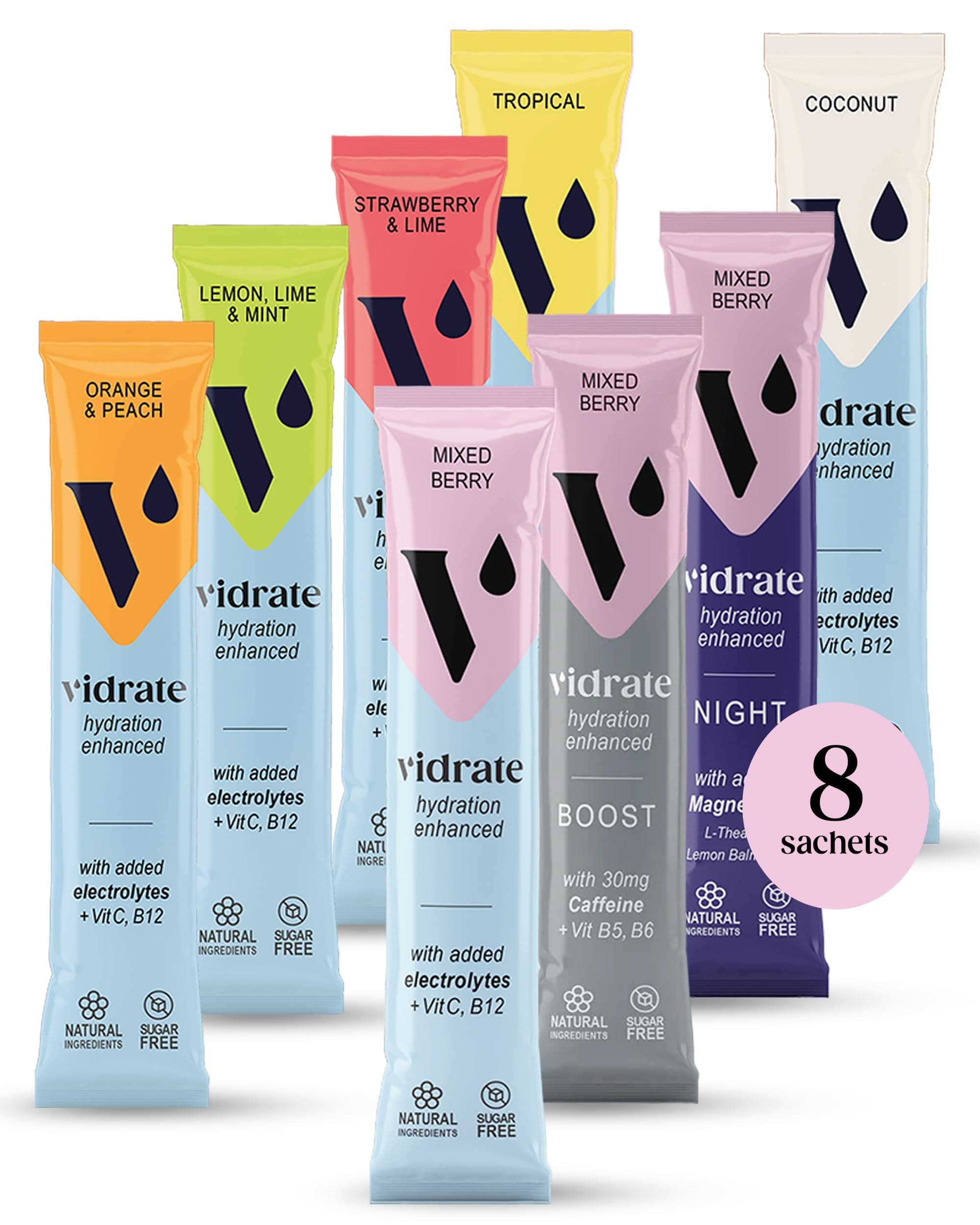 ViDrate Variety Pack - Mix of Flavours Sugar Free Electrolyte Powder -8 x 3g Sachets