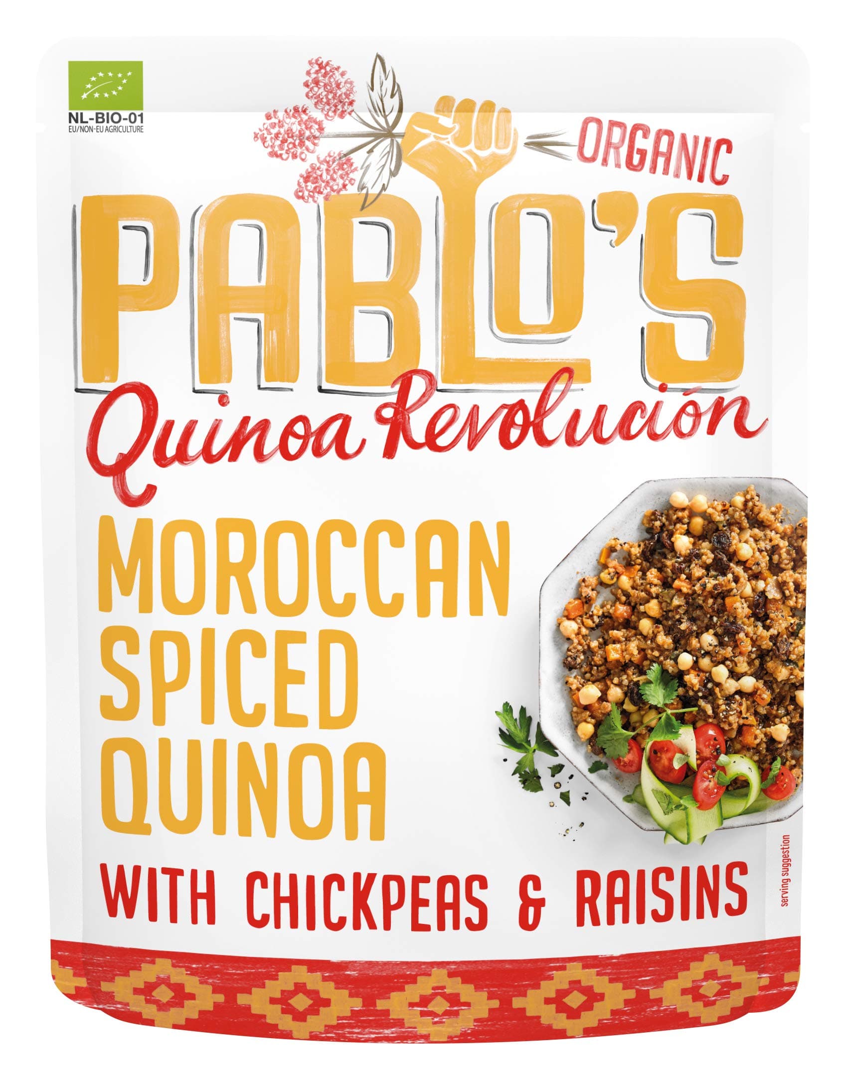 Pablo's Quinoa Revolución Ready To Eat Moroccan Spiced Quinoa with Chickpeas & Raisins 210 Gram (Pack of 10) - Organic & Gluten Free