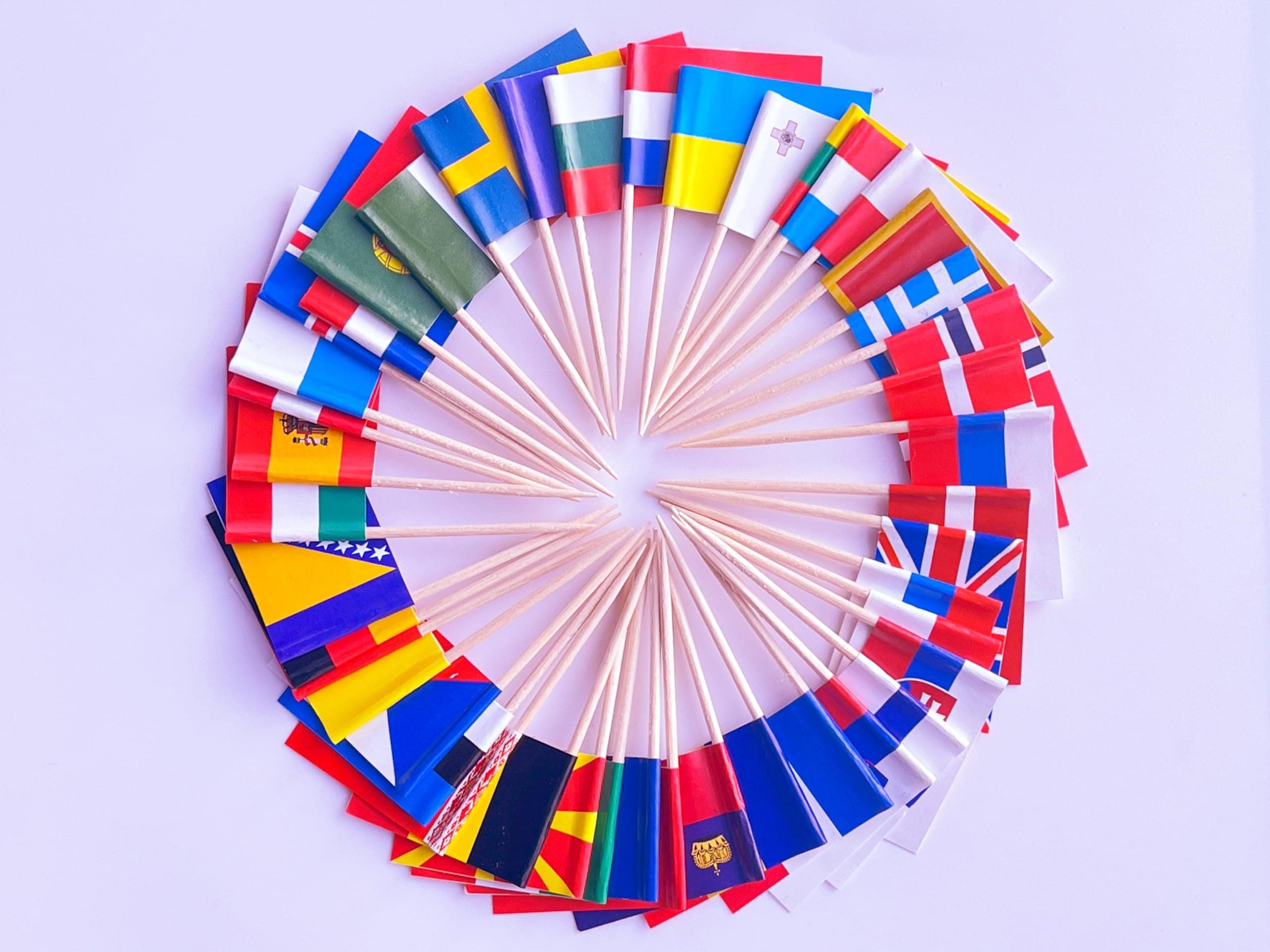 stidsds Europe European 44 Countries Toothpick Flags Mini Small Country National Cupcake Toppers Stick Flag World Festival Party Decoration(88 pcs)