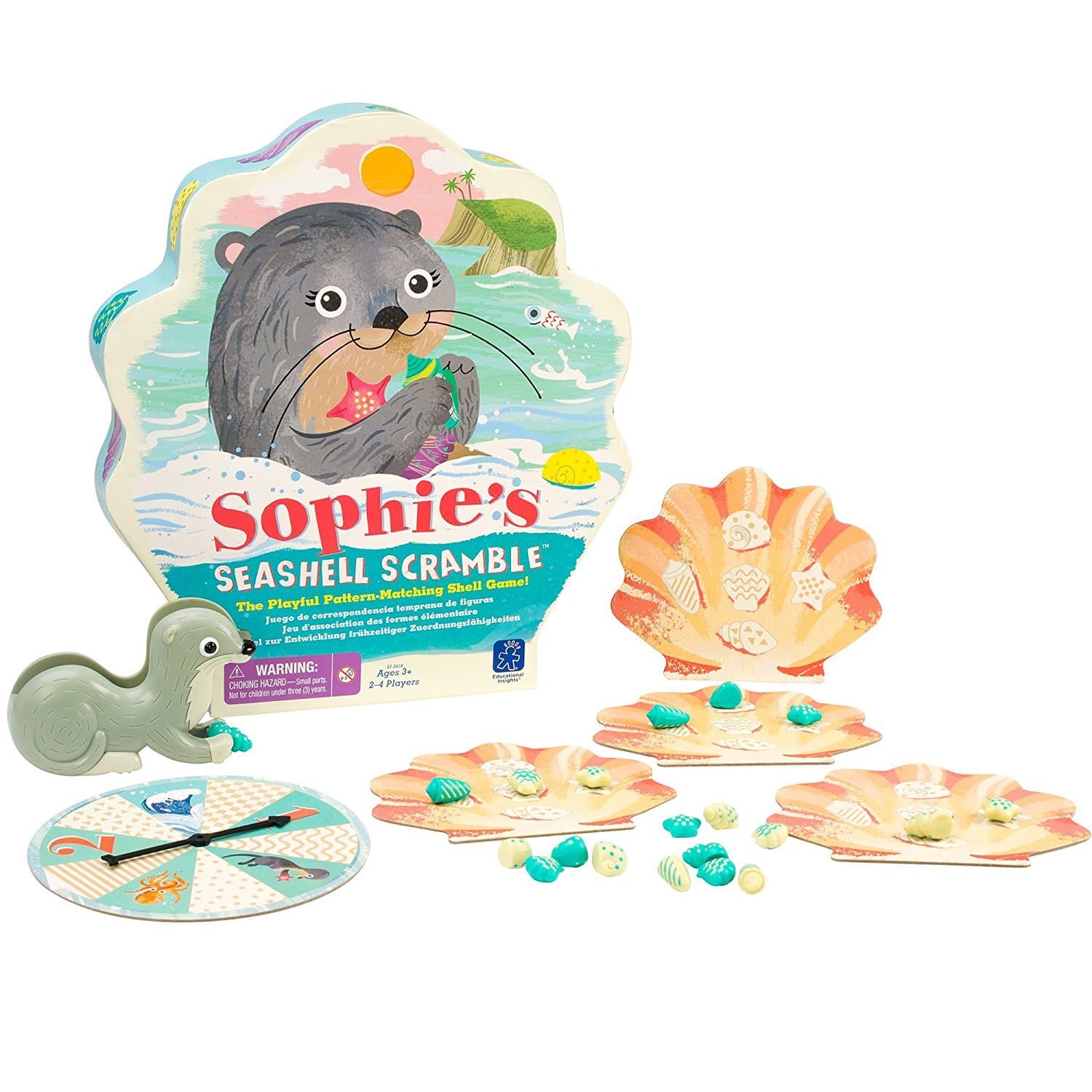 Educational Insights Sophie's Seashell Scramble - Pattern Matching Games for Toddlers 3-5, Preschool Board Games, Toddler Fine Motor Toys, Animal Game, Learning Activities for Kids Ages 3+