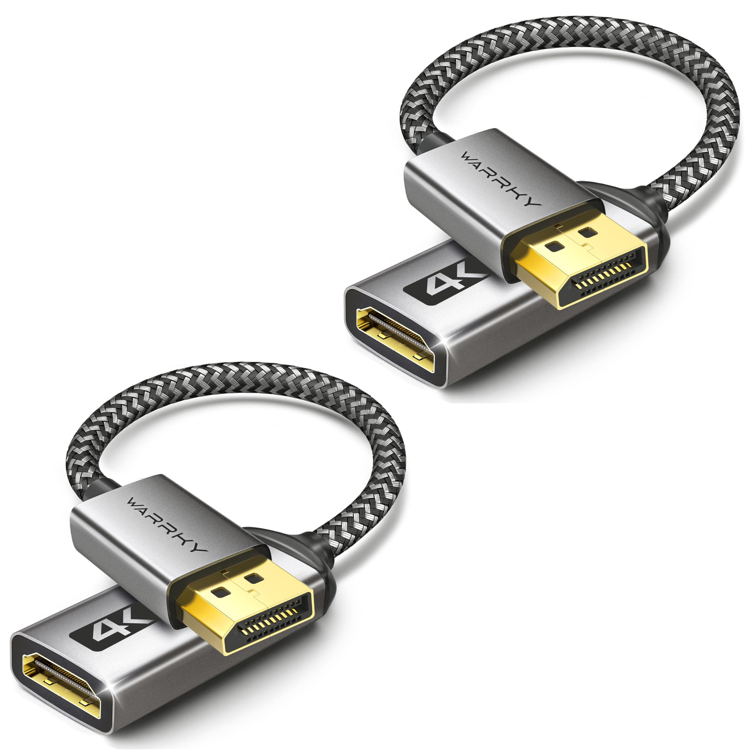 WARRKY DisplayPort to HDMI Adapter 2-Pack (4K, UHD), [24K Gold-Plated, Slim Aluminum Shell] Display Port to HDMI/DP to HDMI Adapter for Lenovo, DELL, HP, ThinkPad, GPU, AMD, NVIDIA&More