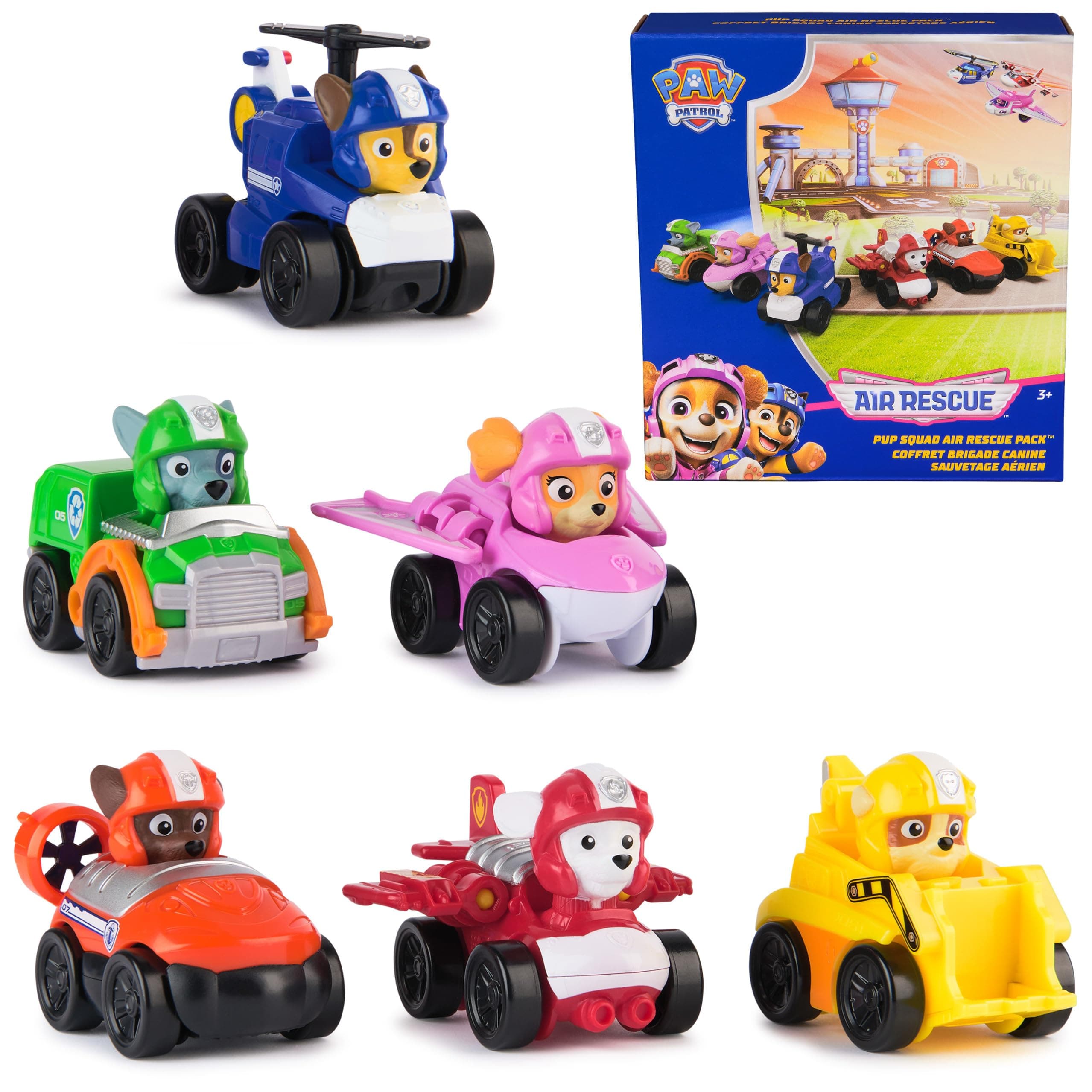 Paw Patrol: Air Rescue, 6 Piece Puppy Team Racer, Chase, Marshall, Sky, Rubber, Rocky & Zuma Toy Car Gift Set, Kids Toys for Boys and Girls 3+