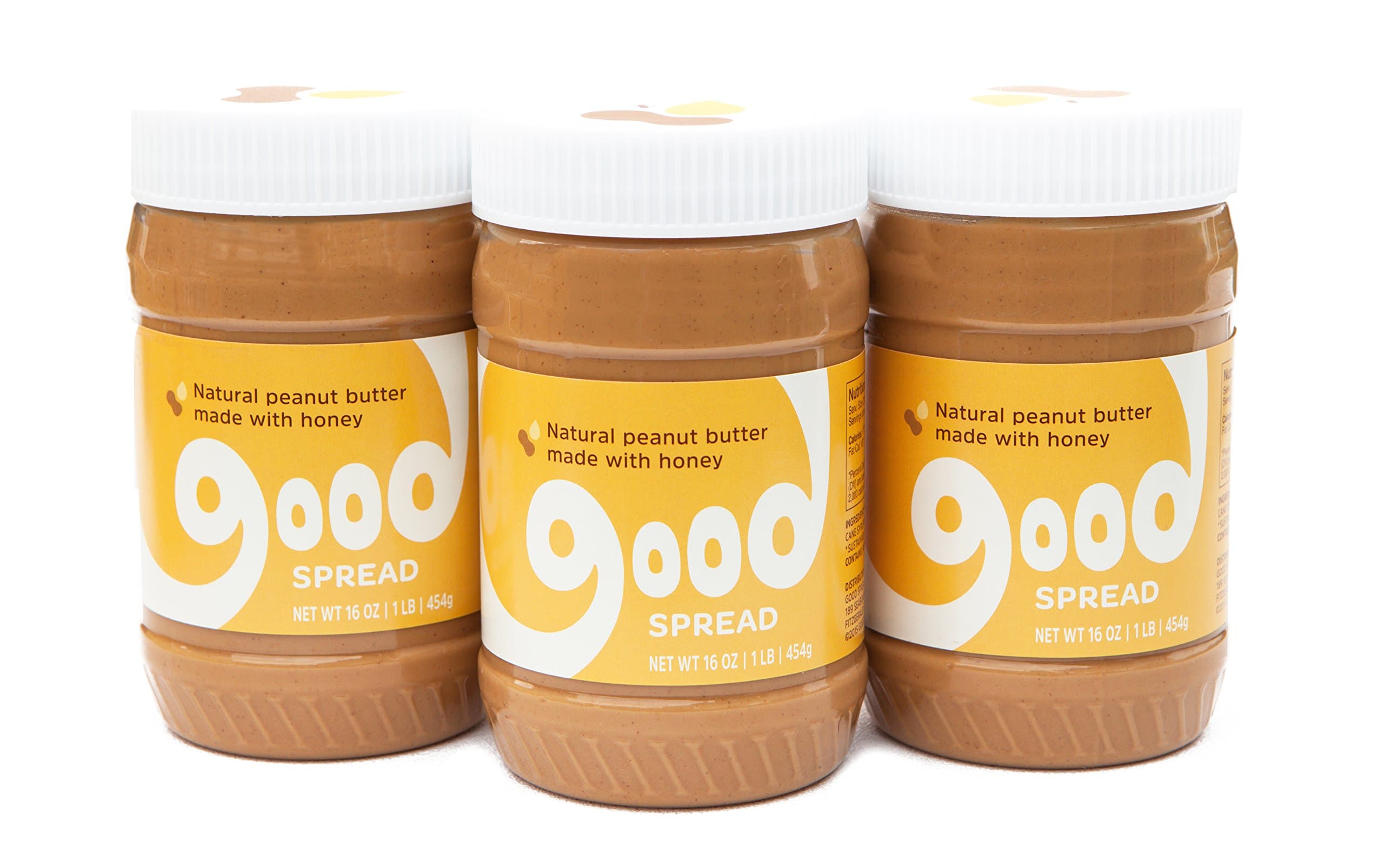 Good Spread Natural Peanut Butter Blended with Honey, Smooth, All Natural Magic, 16 oz. Jar (3 pack)