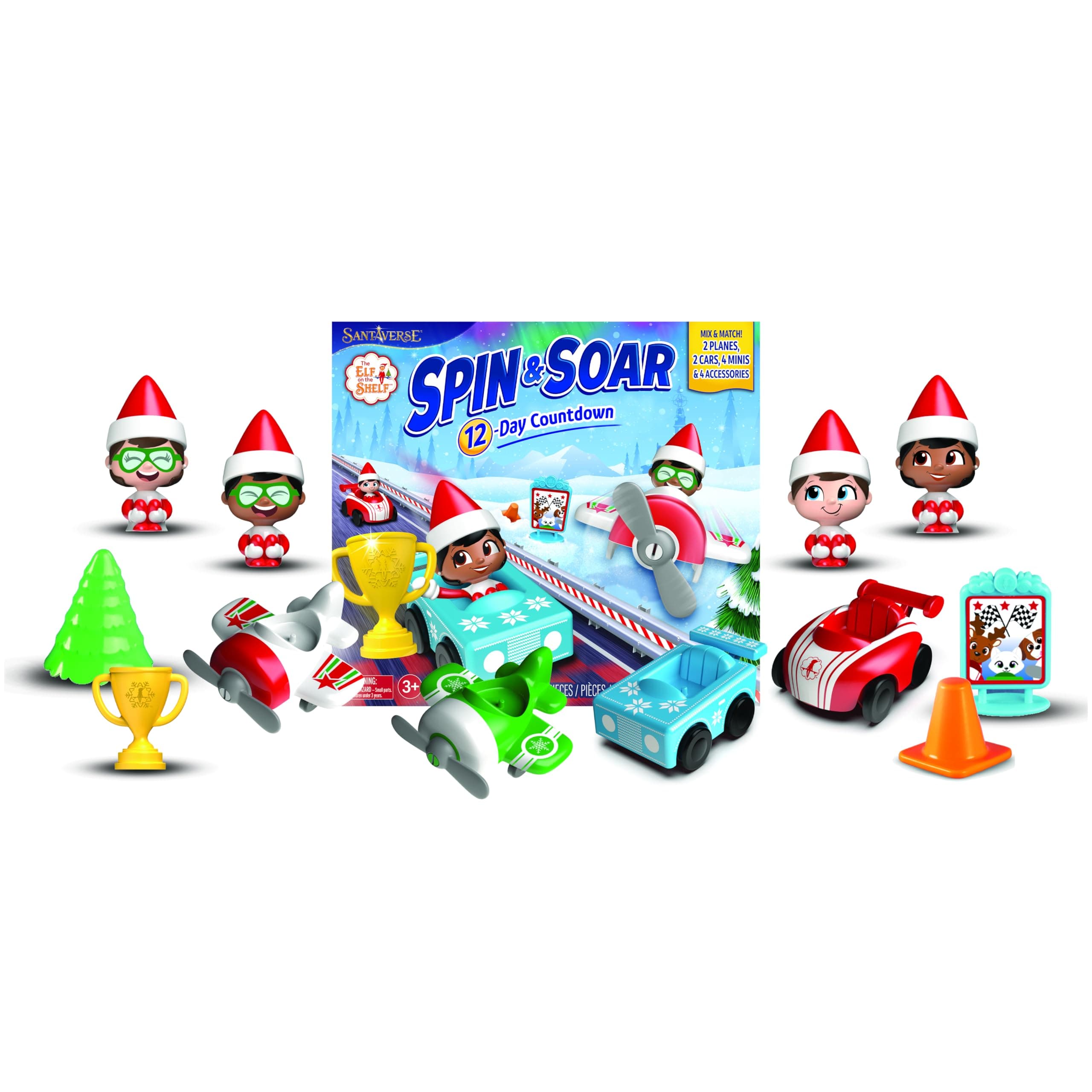 12-Day Advent Calendar - The Elf on the Shelf Spin & Soar Christmas Countdown with 12 Mix and Match Playable Scout Elf Mini Figures and The Elf on the Shelf Accessories - For Ages 3 Years and Above - Scout Elf Not Included