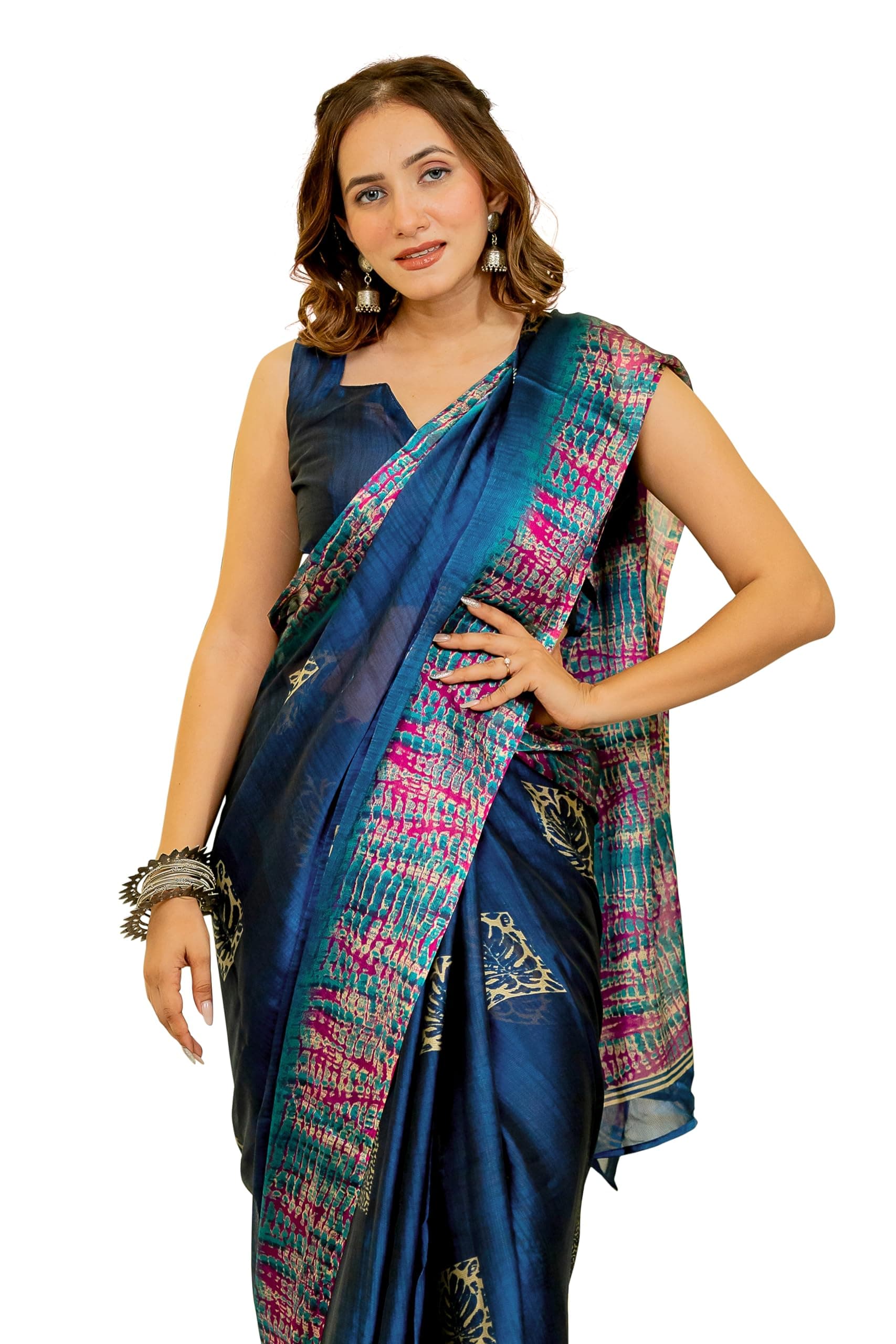 Women's Plain Weave Chiffon Abstrect Printed Saree with Blouse Piece