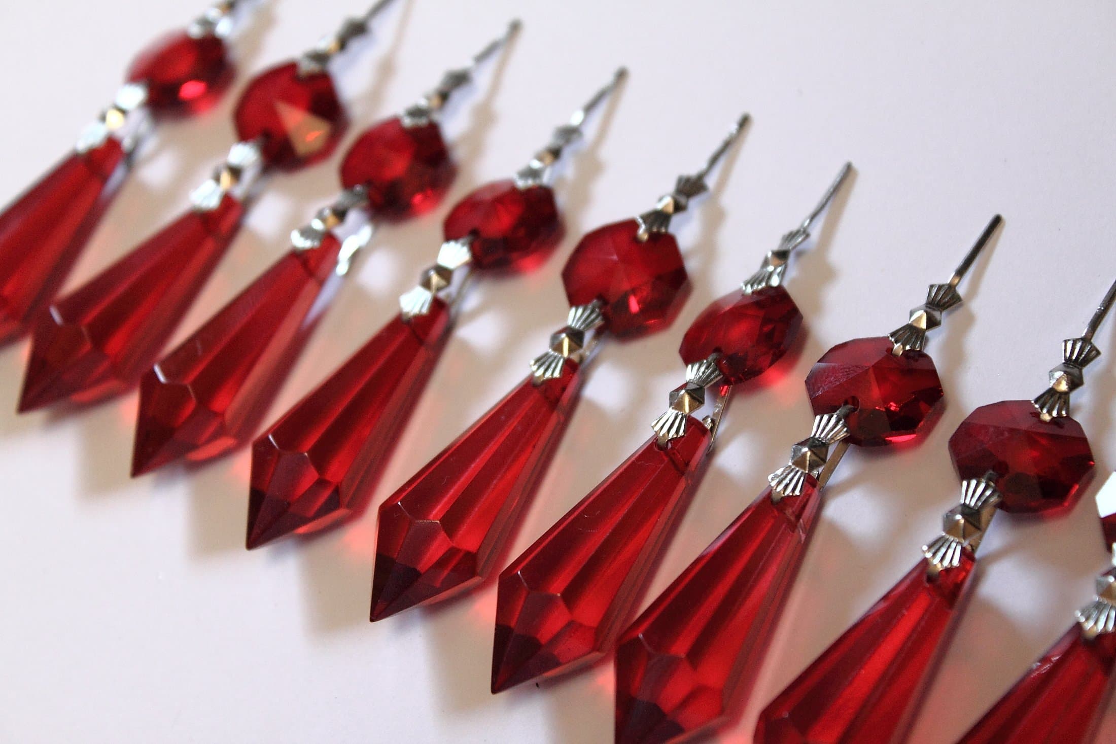Crystal Prism World, 10 Red Crystal Chandelier Icicle Prisms 38mm