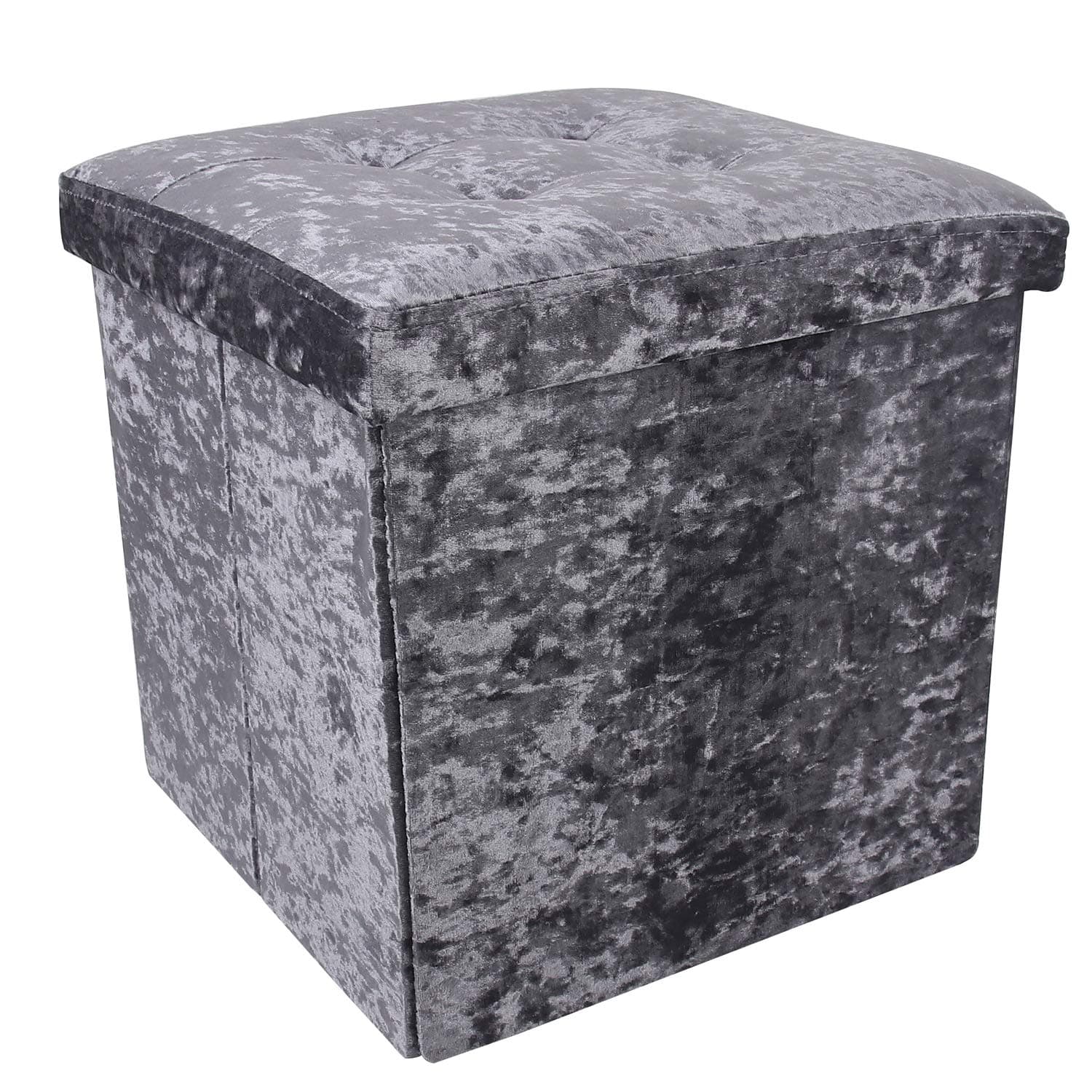 DANIEL JAMES Housewares Crushed Velvet Ottoman Foot Stool Storage Box Furniture Seat Rest Cube Foldable (Grey)