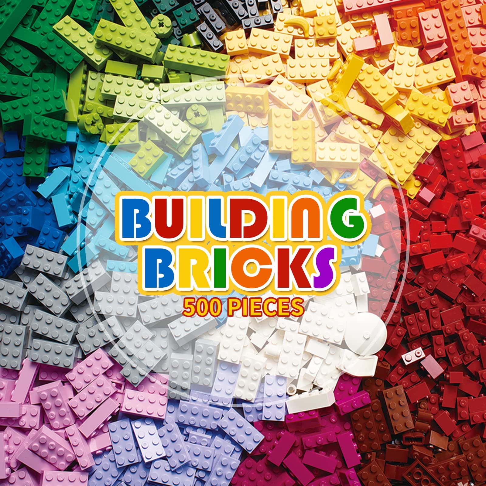 PANLOS 500 Piece Building Bricks Set, Classic Colors Building Toys for Creative Play, Compatible with All Major Brands, STEM Innovation Education Kit, Birthday Gifts for Kids Girls Boys Age 6 and Up