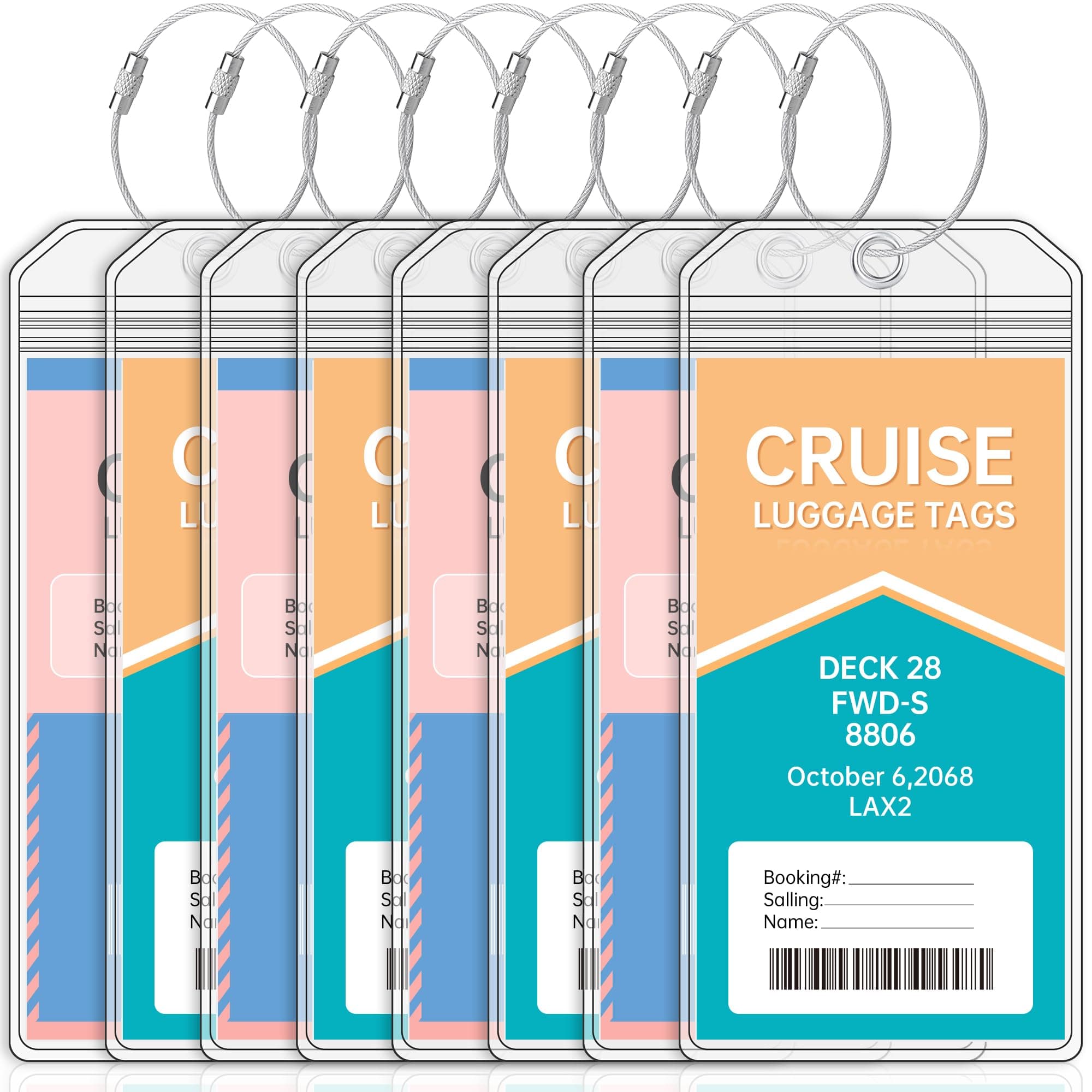 Teskyer 8 Pcs Cruise Luggage Tag Holder Compatible with P&O, Princess, Carnival, MSC, NCL, Waterproof, Clear, Durable, with Zip Seal, Steel Loops, Cruise Essentials