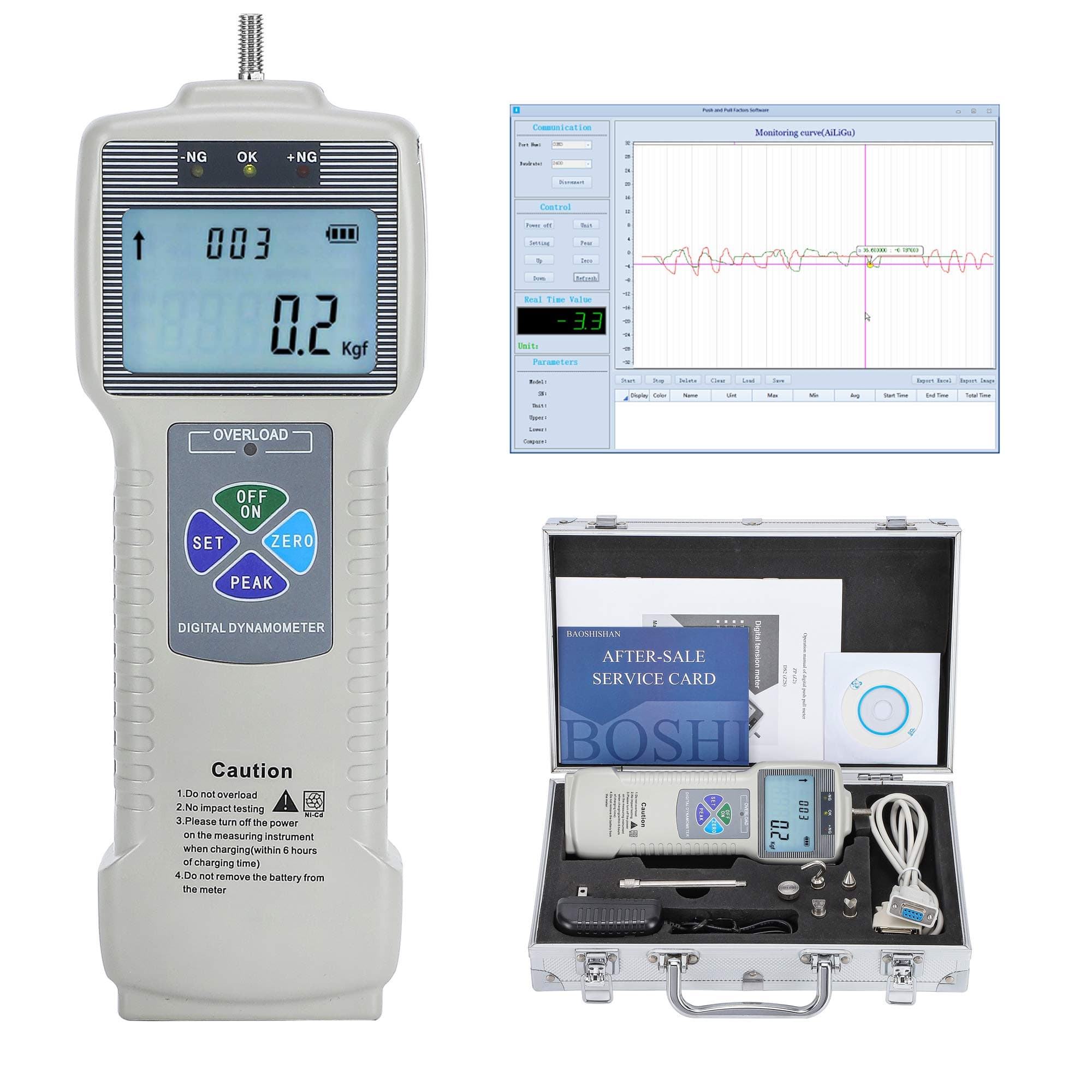 BAOSHISHAN ZP-500N Digital Force Gauge Push Pull Gauge with Output Function, Carrying Case, LCD Backlit Display, Metal Enclosures for Tension and Compression Load Plug Force Destructive Tests