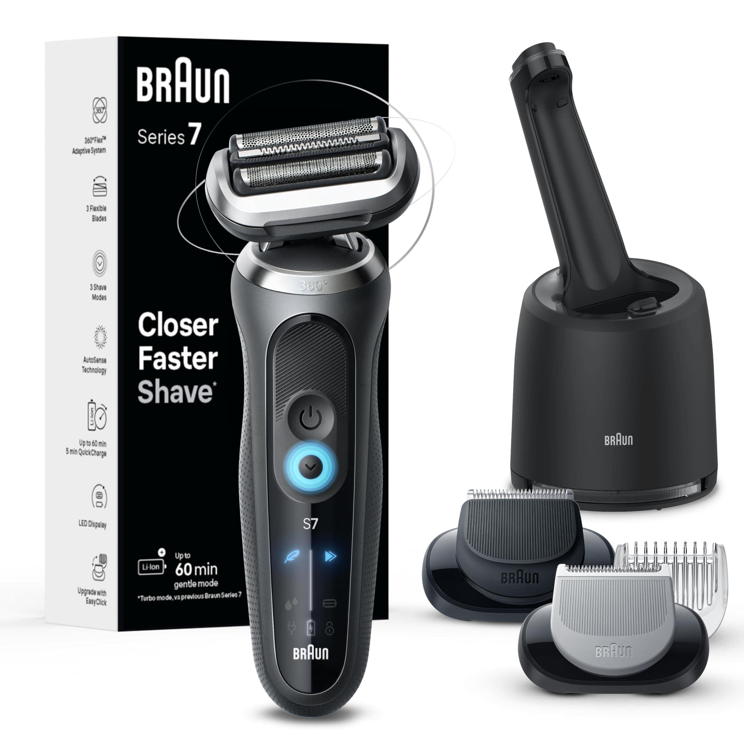 Electric Shaver for Men, Series 7 7177cc, Wet & Dry Shave, Turbo & Gentle Shaving Modes, Waterproof Foil Shaver, Space Grey