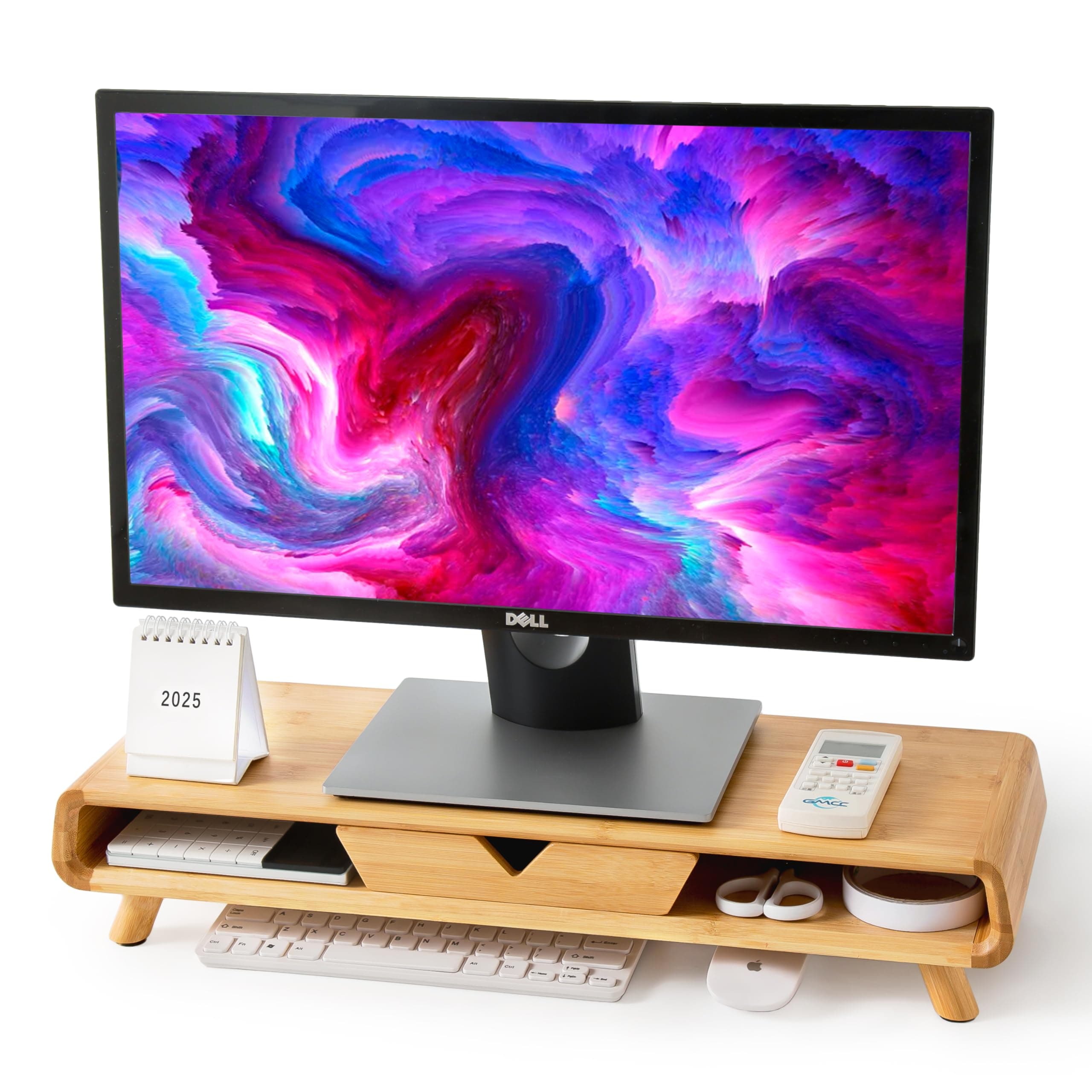 Homerays Monitor Stand, Desktop Stand, Computer Stand, Monitor Stand, Bamboo with Drawer