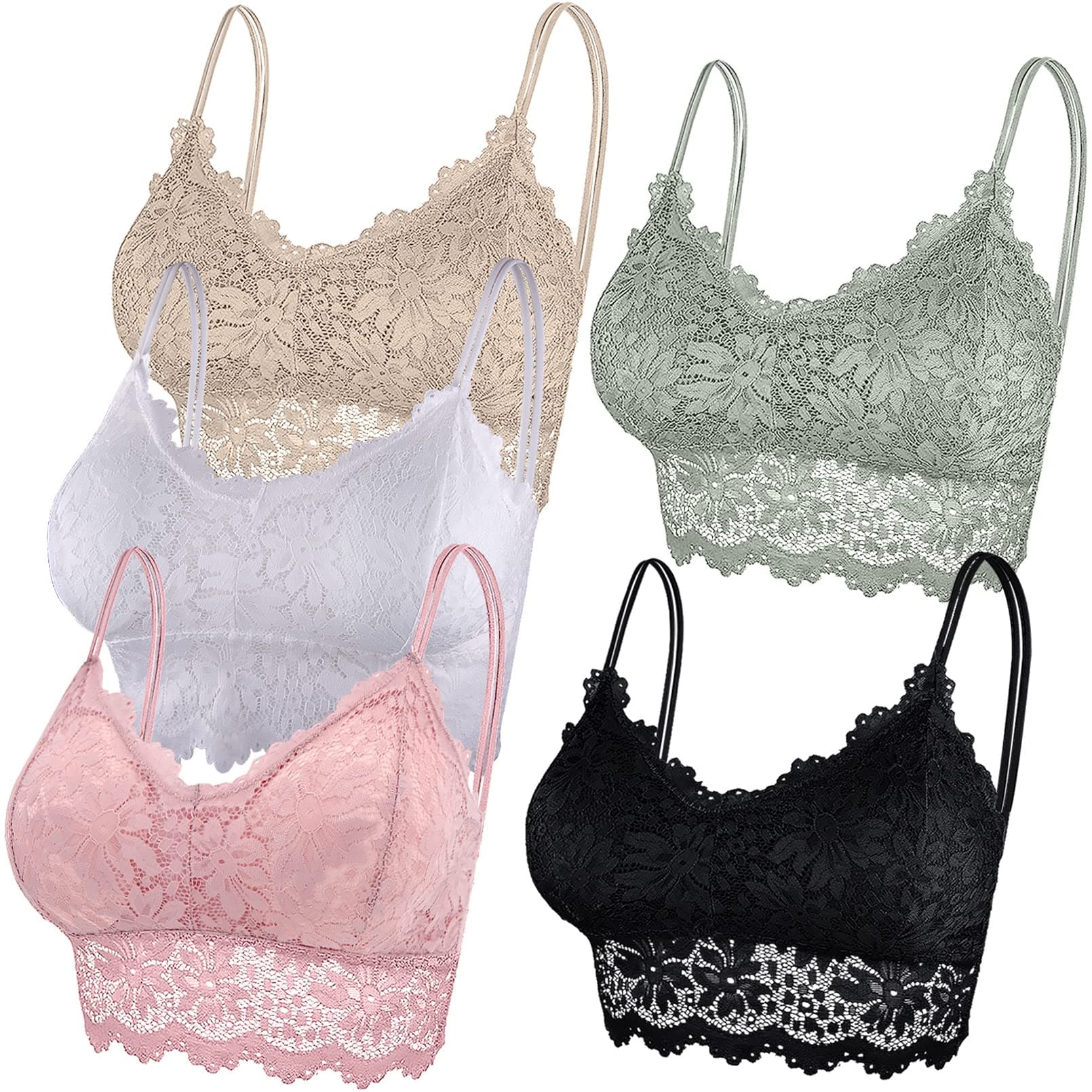 5 Pcs Lace Bralettes for Women Bralette Padded Lace Bandeau Bra
