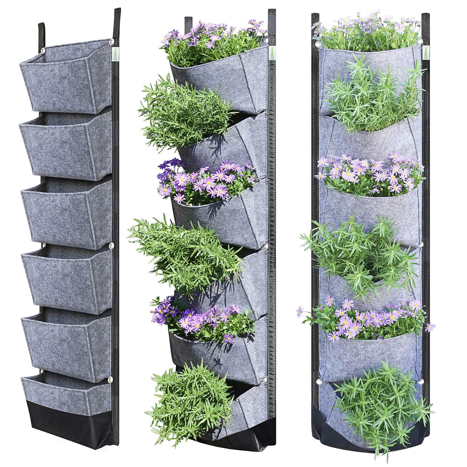 Vertical Wall Garden Planter with 6 Pockets Best Plant Growth Design Large Space Waterproof Breathable Use for Hanging Herb Garden Courtyard Office Home Decoration (Grey)