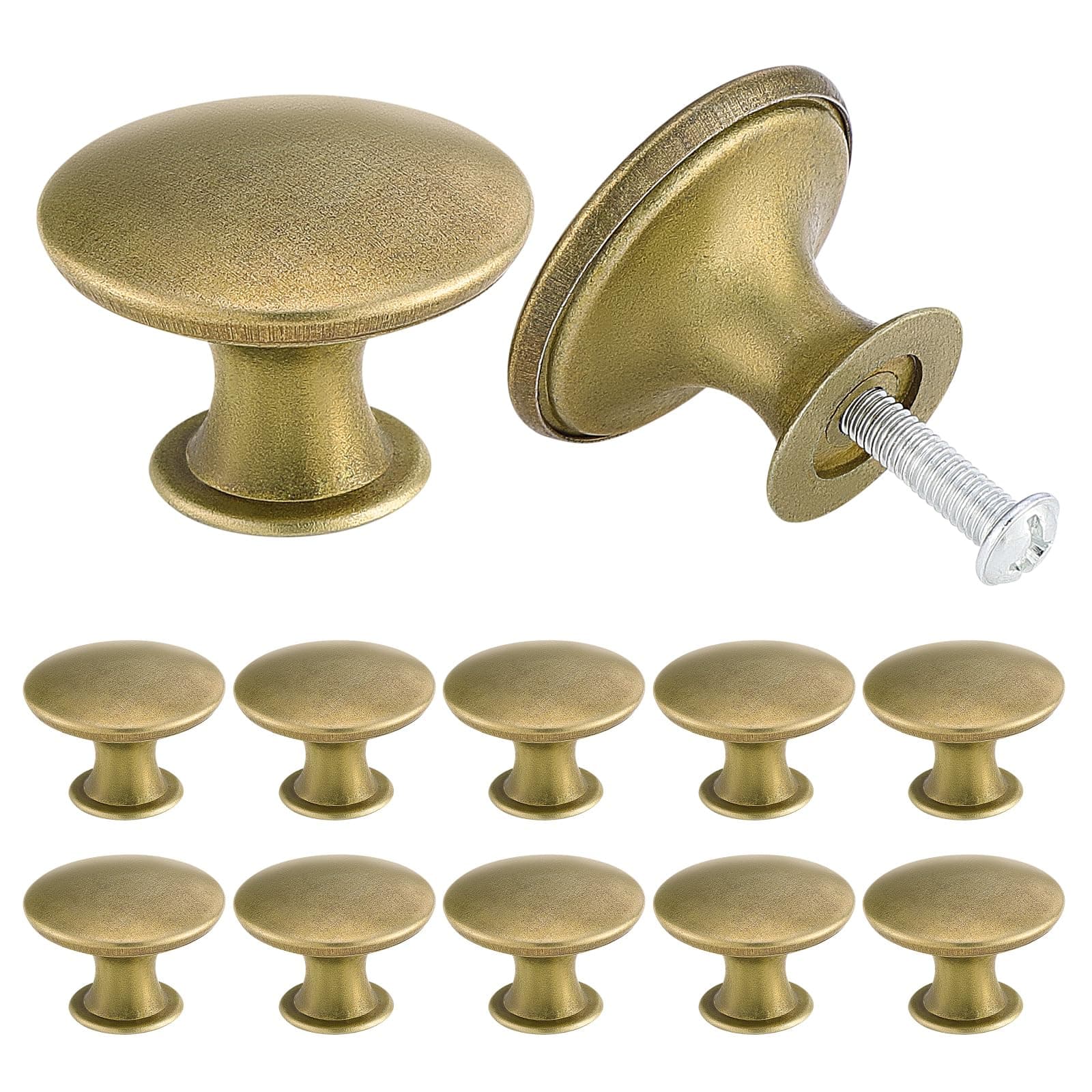 12PCS Vintage Cabinet Knobs, Chic Drawer Knobs, Antique Brass Kitchen Cupboard Handles, 30mm Round Furniture Door Knobs