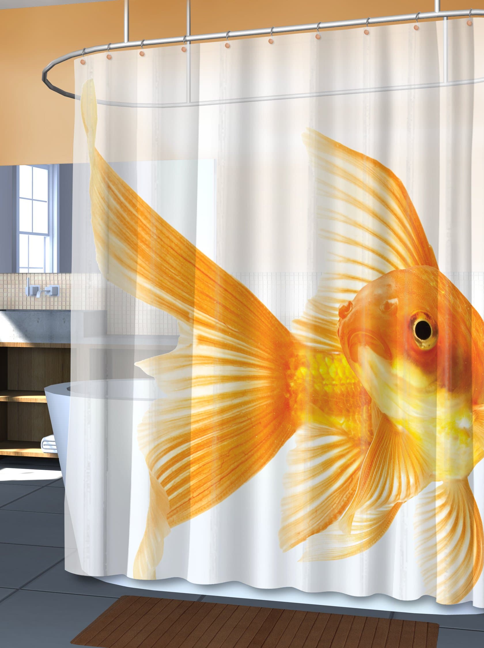 Goldzilla Giant Goldfish Peva Vinyl Shower Curtain