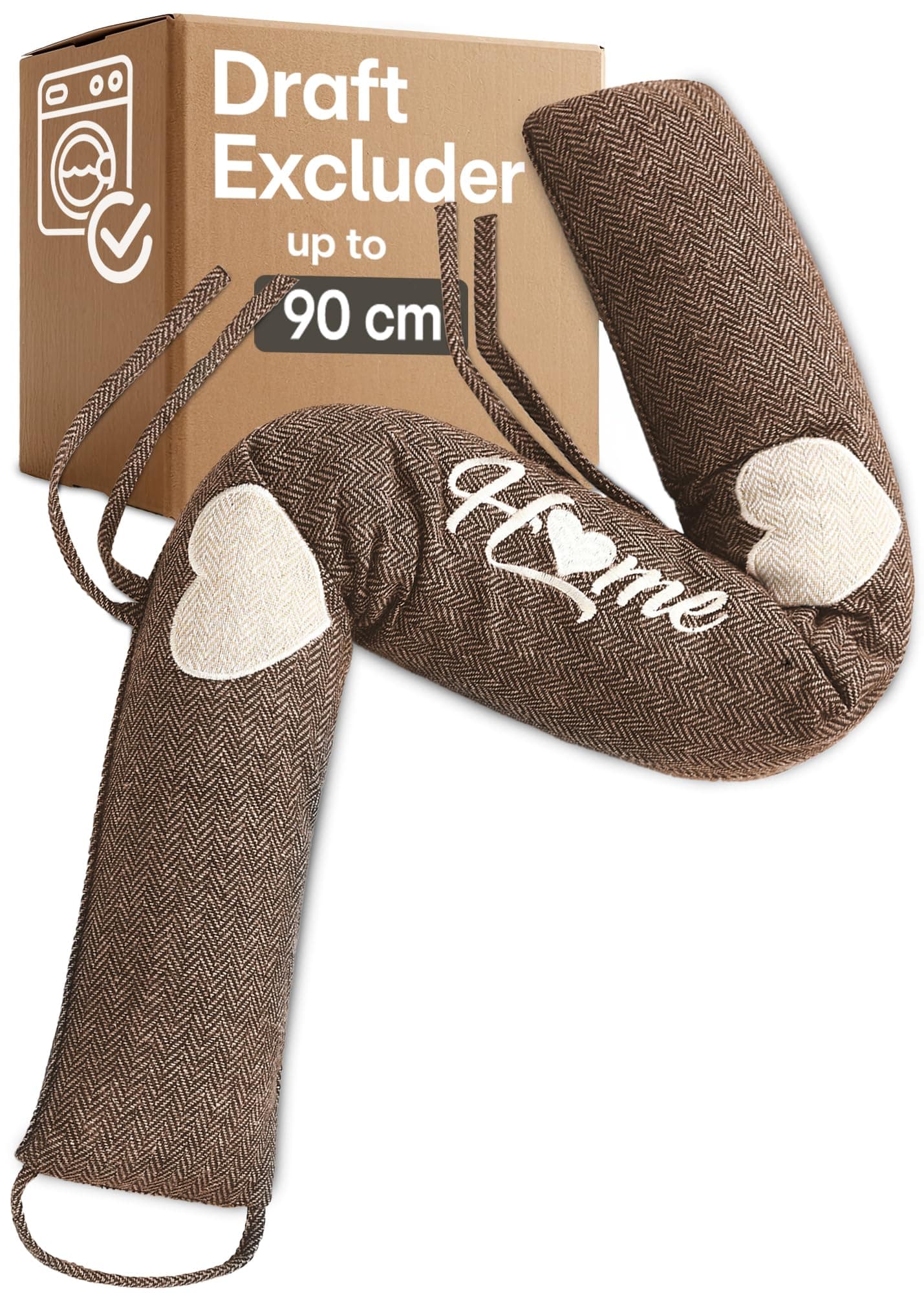 Praknu Draft Excluder for Doors & Windows - Draught Excluder Extra Heavy 90cm/35in - Removable & Washable - Simple Installation - No Glue or Drilling - Brown