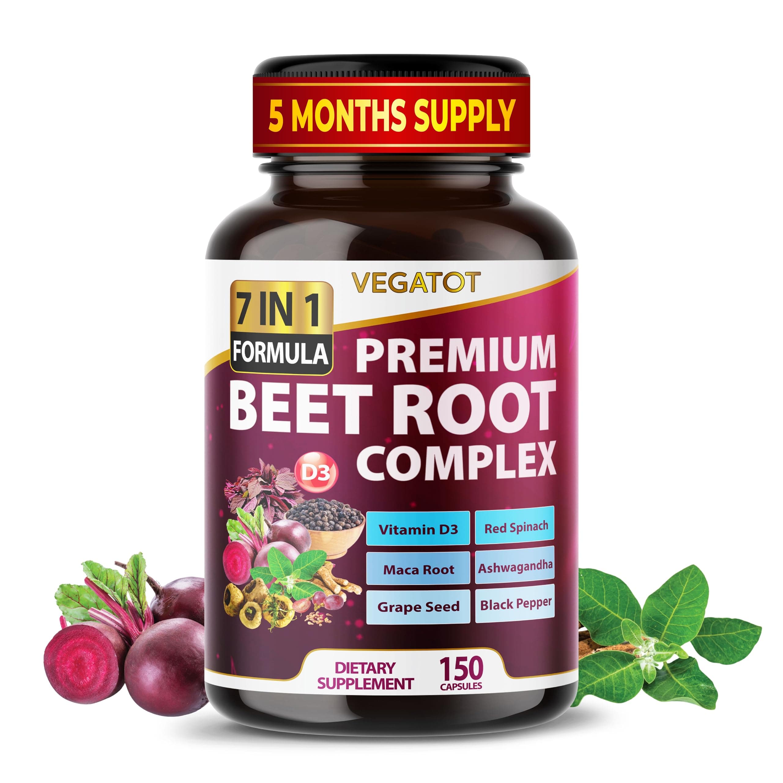 Concentrated with Ginseng Maca Root Ashwagandha - Energy Stamina Immune Support (150 Count (Pack of 1))