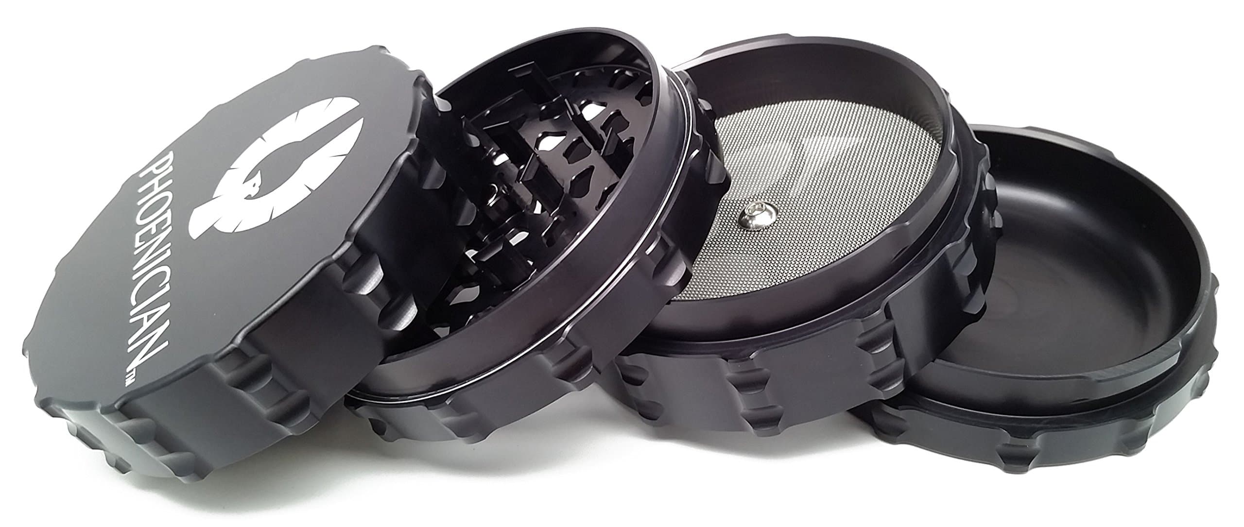 Phoenician Grinder - Black - Large 4-Piece - Flat Top - Phoenician Engineering - MADE IN USA…