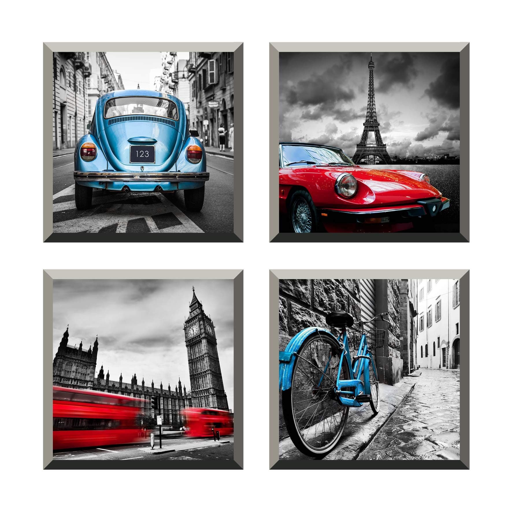 The Nisha 4 PC Pack Art Magic Pictures Peel and Stick 3D Vinyl Removable Wall Sticker Decals DIY Sticky Backsplash, Cars 4005-UK