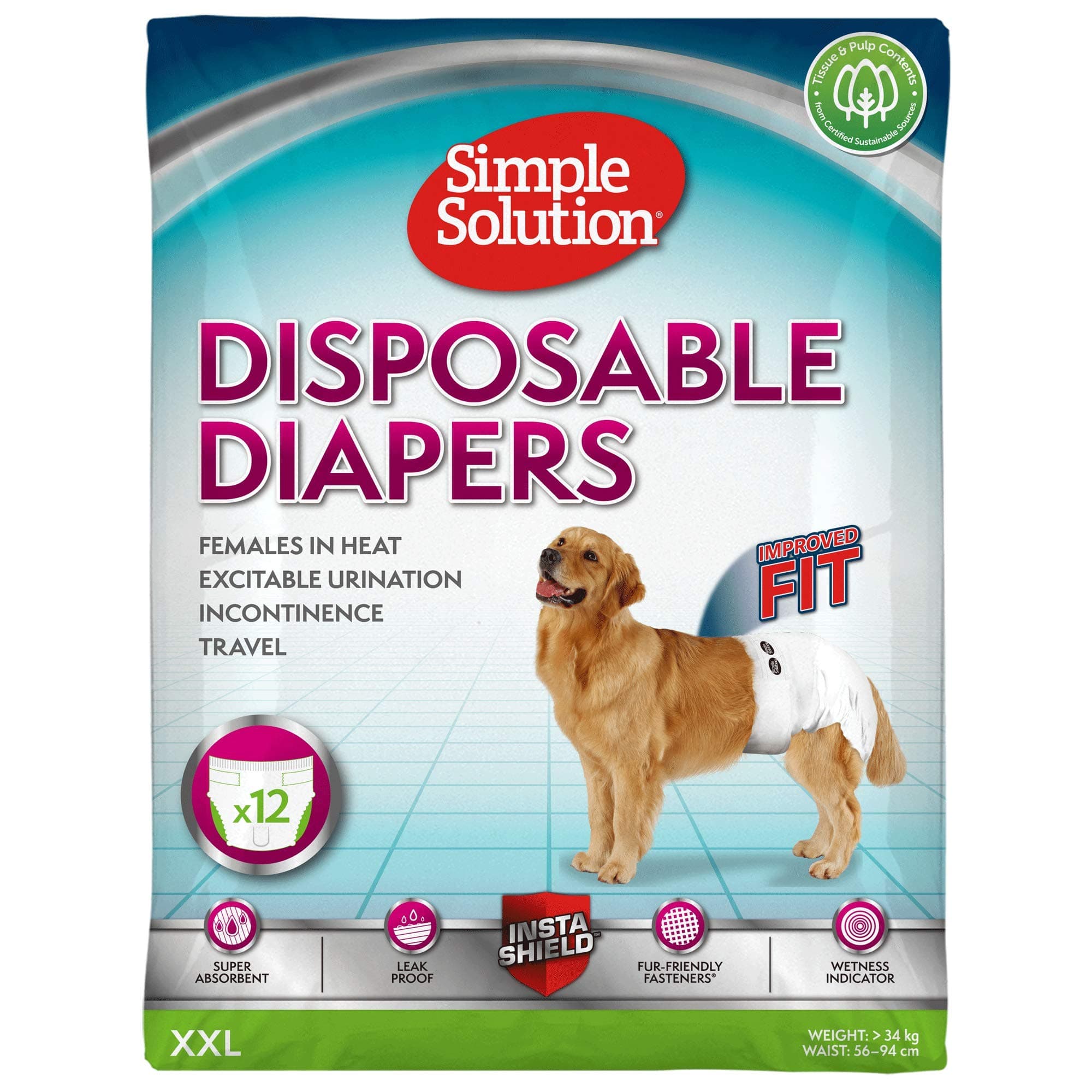 Disposable Female Dog Diapers, White, XXL Pack Of 12, X-Large