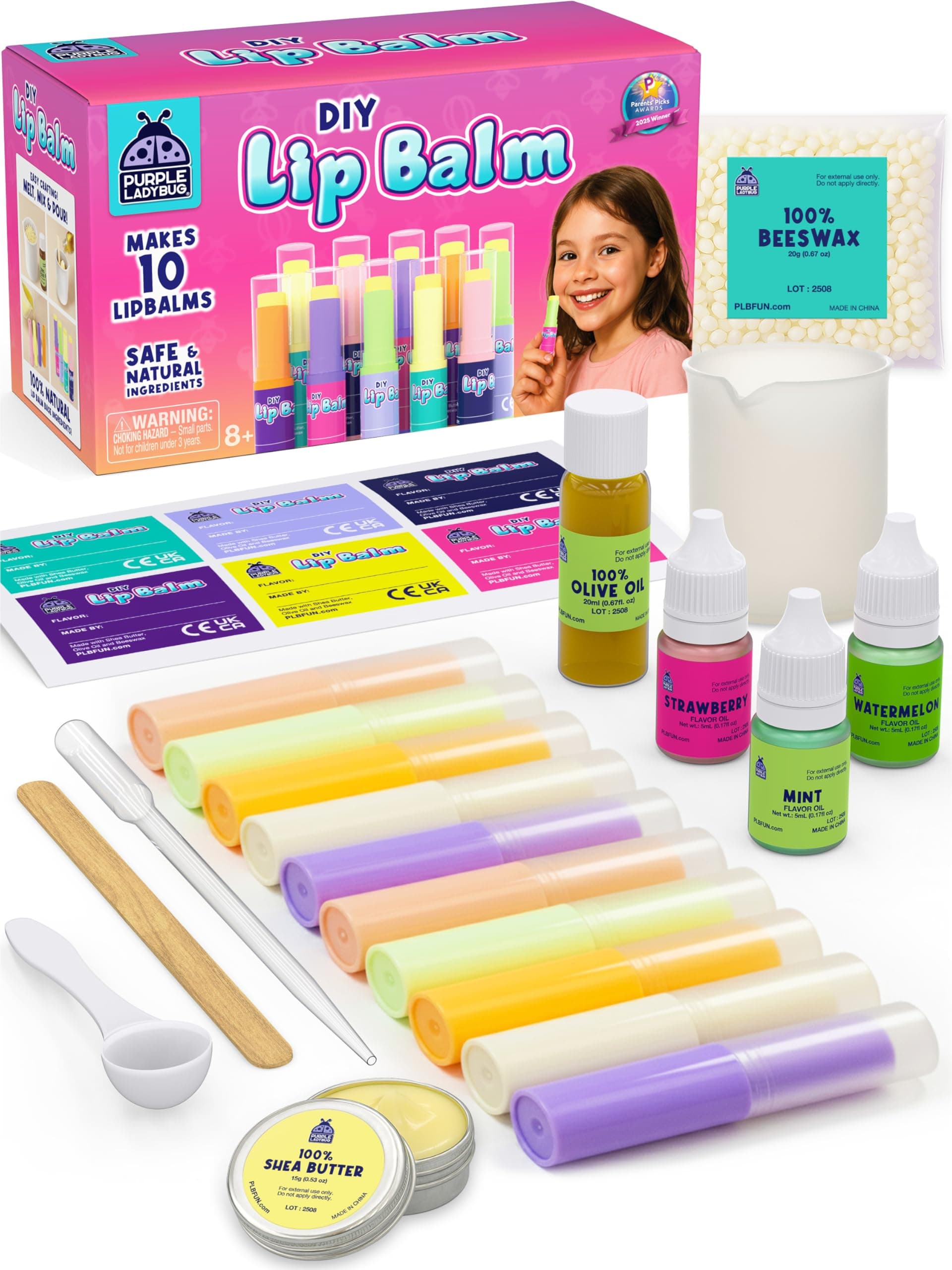 PURPLE LADYBUG DIY Lip Balm Making Kit - Easter Gifts for Kids Idea for 8-12 Tweens & Teens, Birthday Gifts for 9 10 Year Old Girls - Fun 10 Year Old Girl Gifts, Make Your Own Lip Balm with 3 Flavors