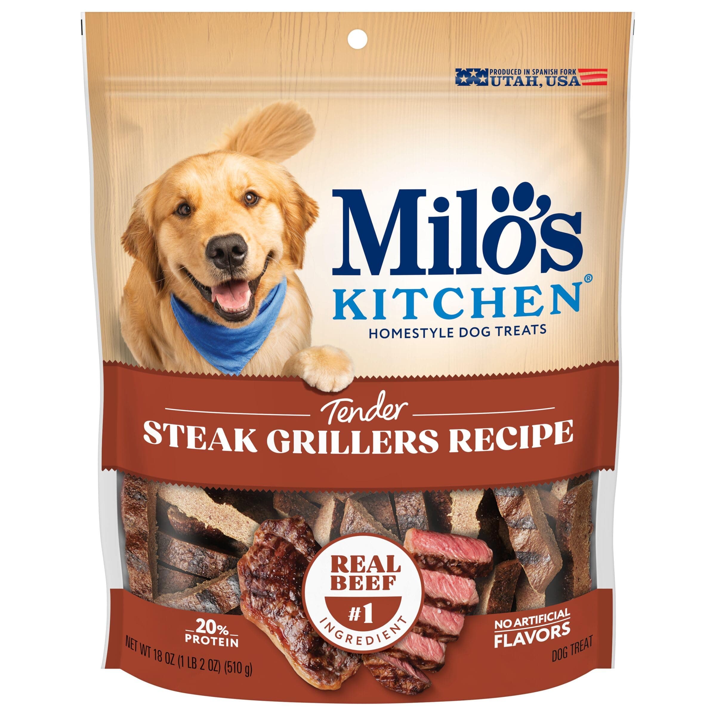 Milo's Kitchen Steak Grillers Beef Recipe with Angus Steak Dog Treats, 18-Ounce