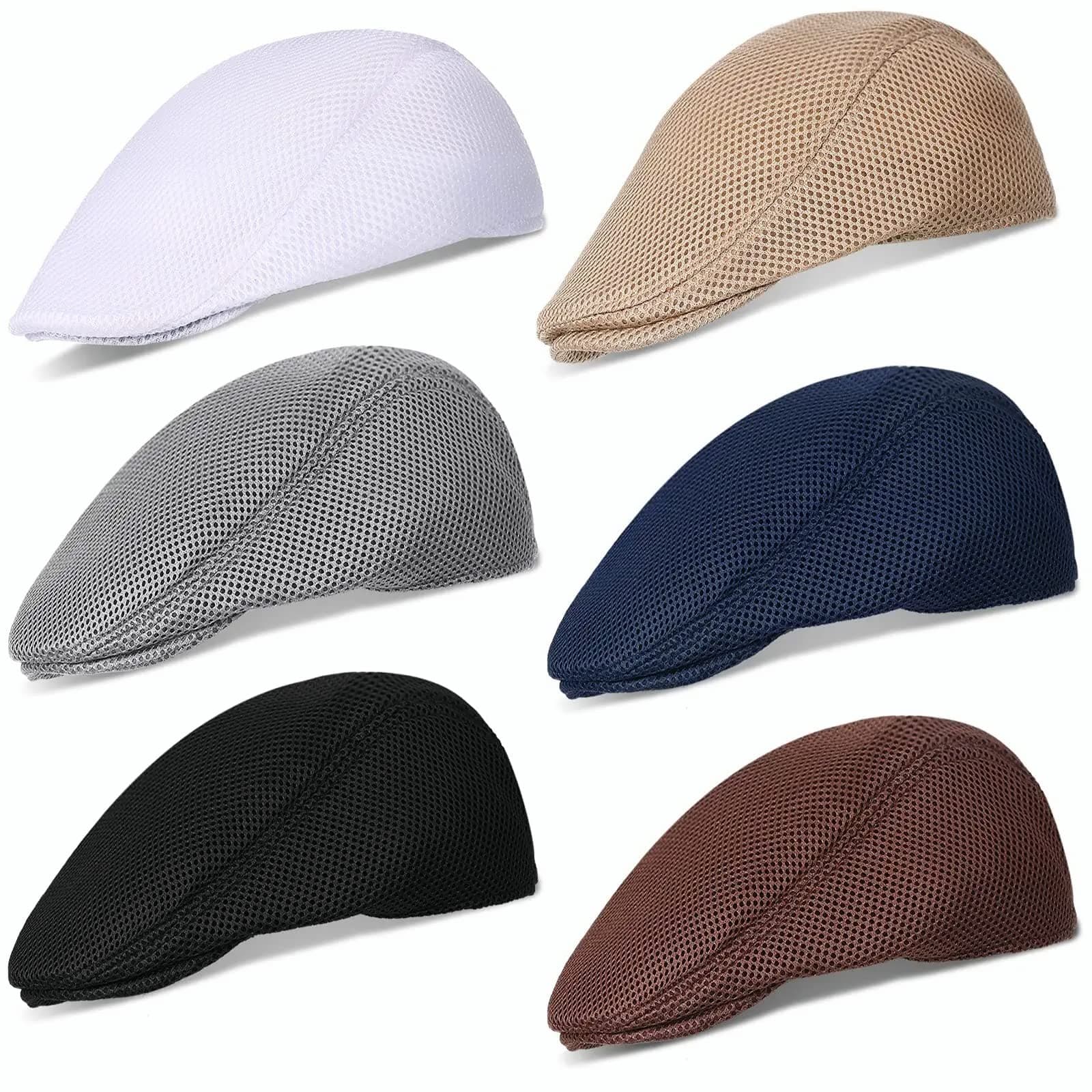 TERRIFI Men's Mesh Flat Cap Breathable Summer Newsboy Hat Cabbie Flat Cap 6 Pieces