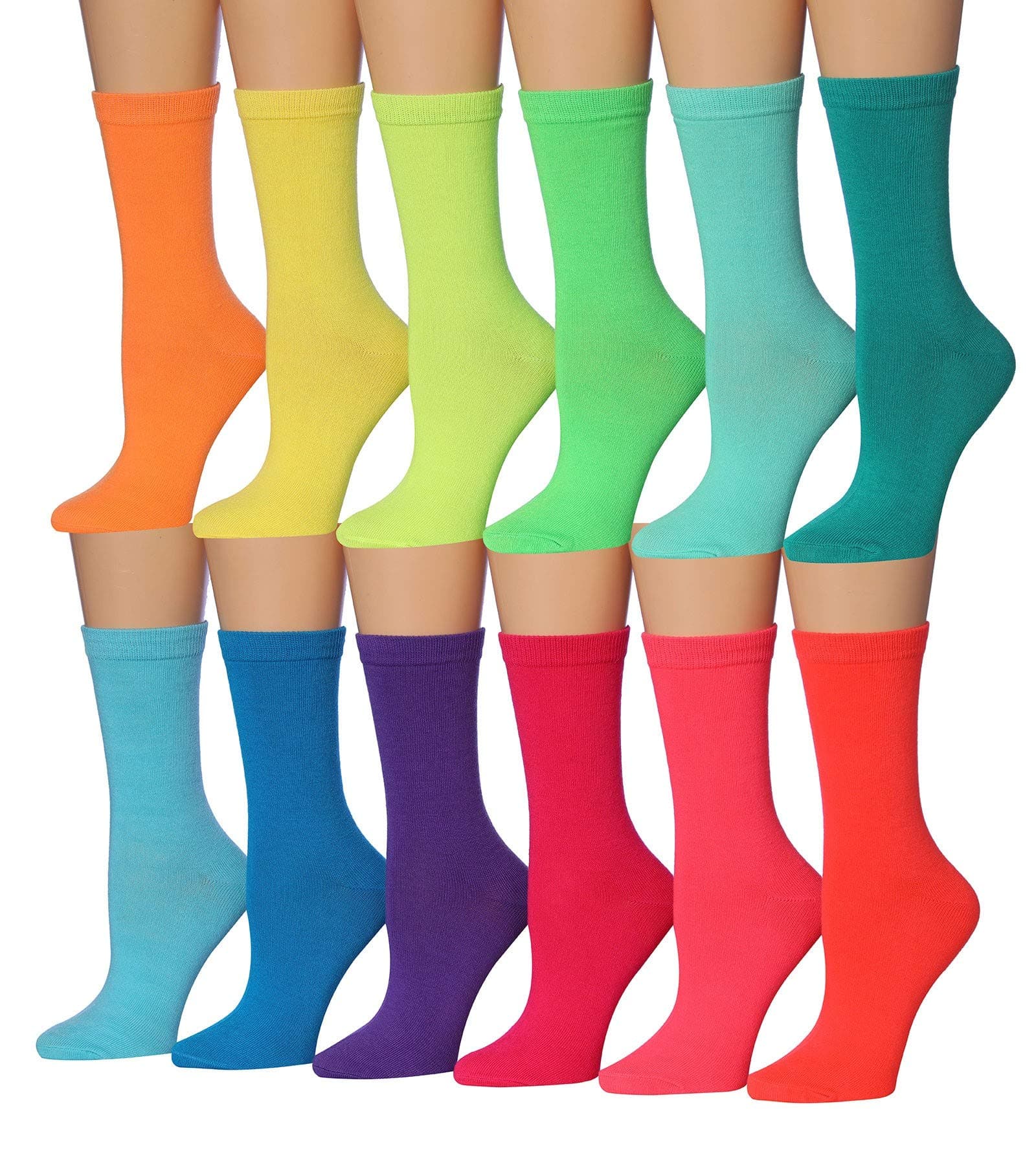 Tipi ToeWomen's 12-Pairs Lightweight Fun Colored Crew Socks