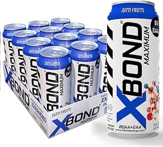 XBOND Maximum Recovery Tutti Frutti Expanded Maximum Amino Drink - BCAA + EAA Electrolytes Drink - 16 fl oz (473 ml) - 8g BCAA/EAA, Sugar Free 34 Calories, 60mg Caffeine Pack of 12