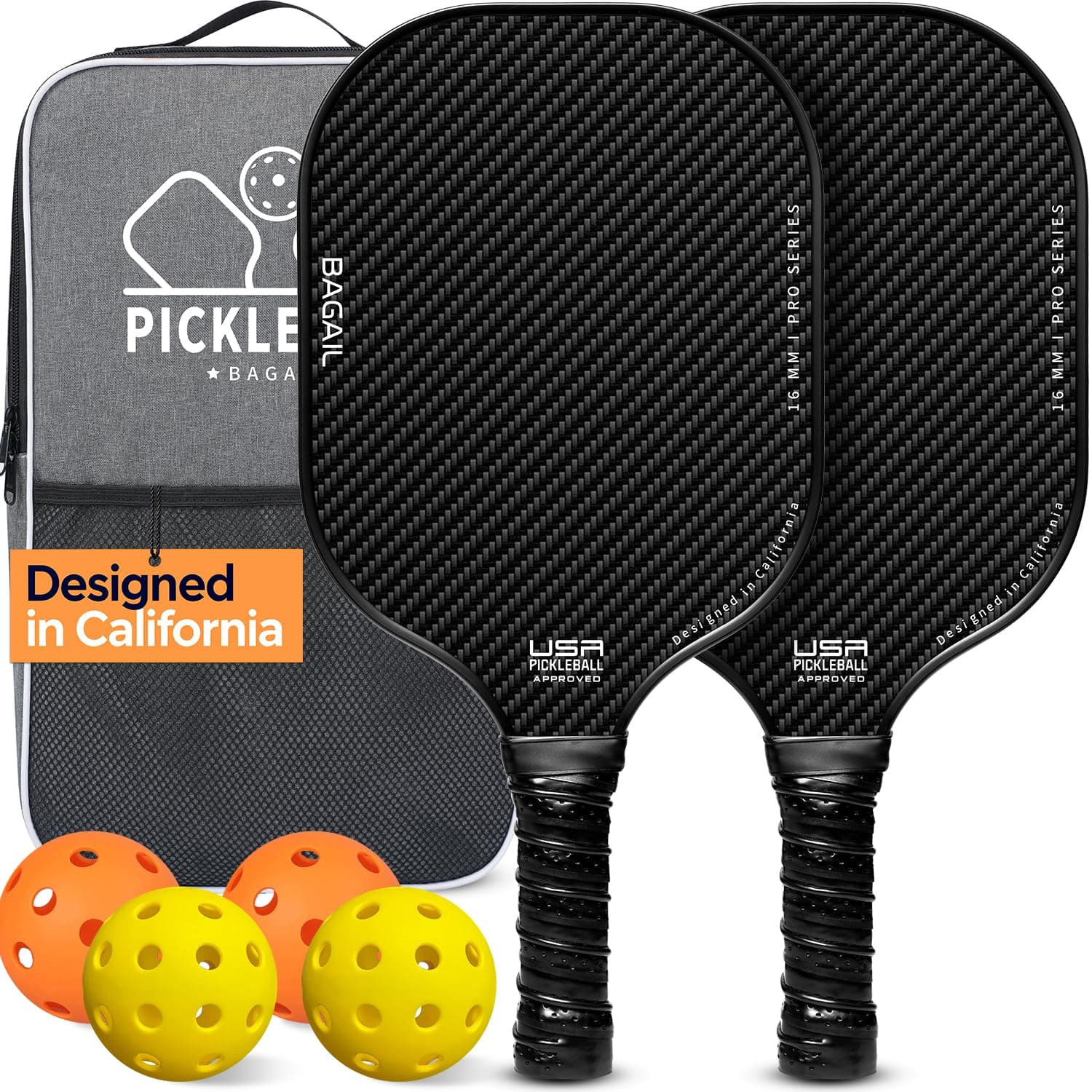 BAGAIL Pickleball Paddles Set, Pickle Ball Rackets with 4 Balls, Light - High Shock Absorption - Ergonomic, Suitable for Indoor and Outdoor Pickleball Games