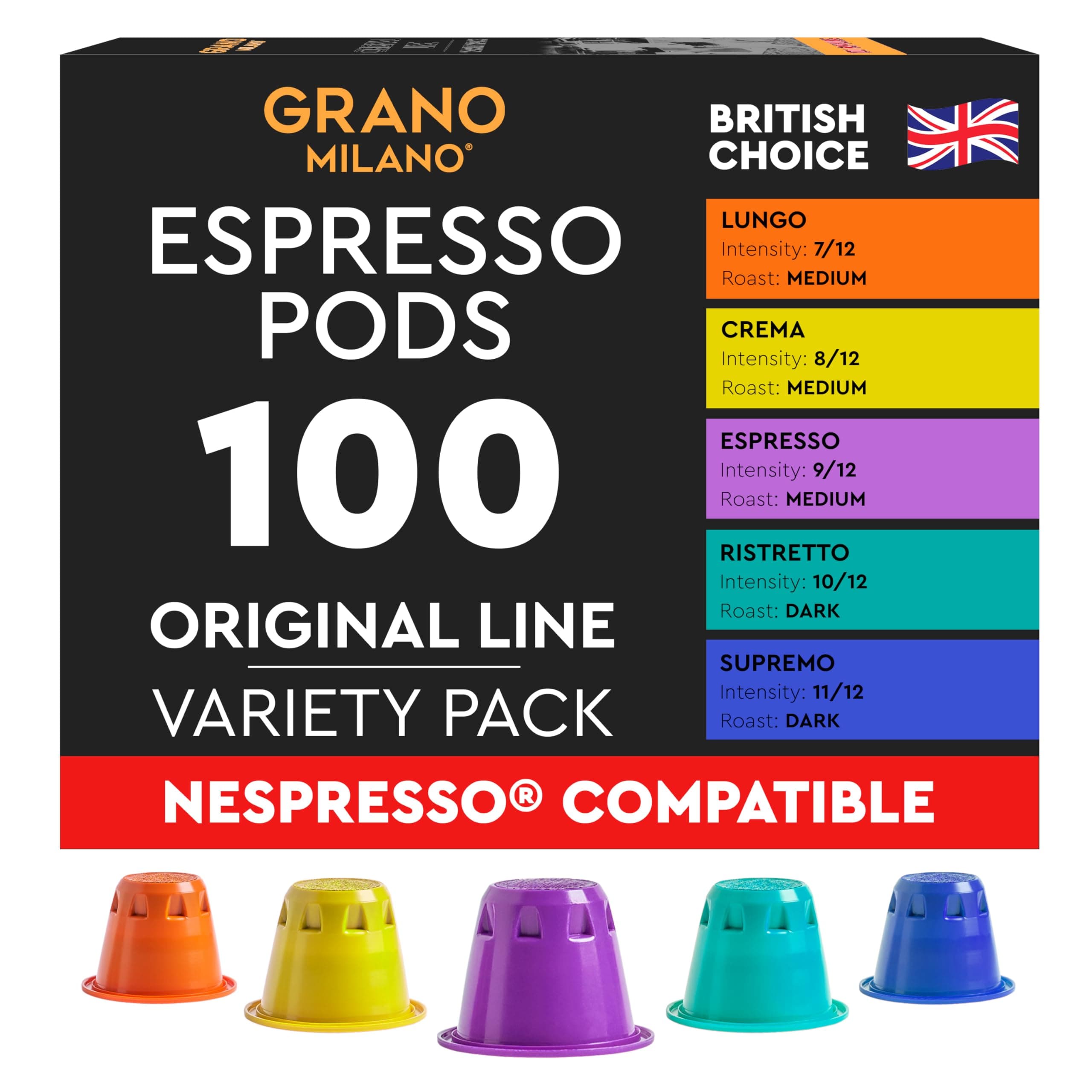 – Variety Pack Coffee Capsules - 100 Pods Compatible with Nespresso Original line, Medium and Dark Roast, Espresso Coffee Capsules Made in Italy