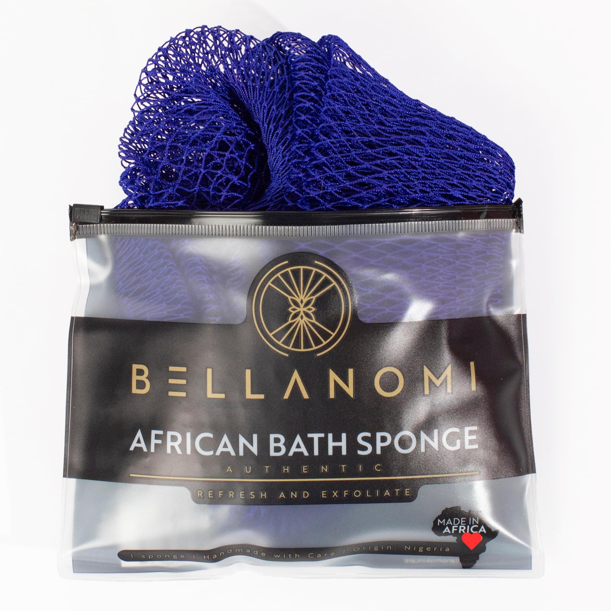 Bellanomi African Exfoliating Net Sponge Authentic Ethically Sourced from Nigeria 45 inch Long (Navy Blue)