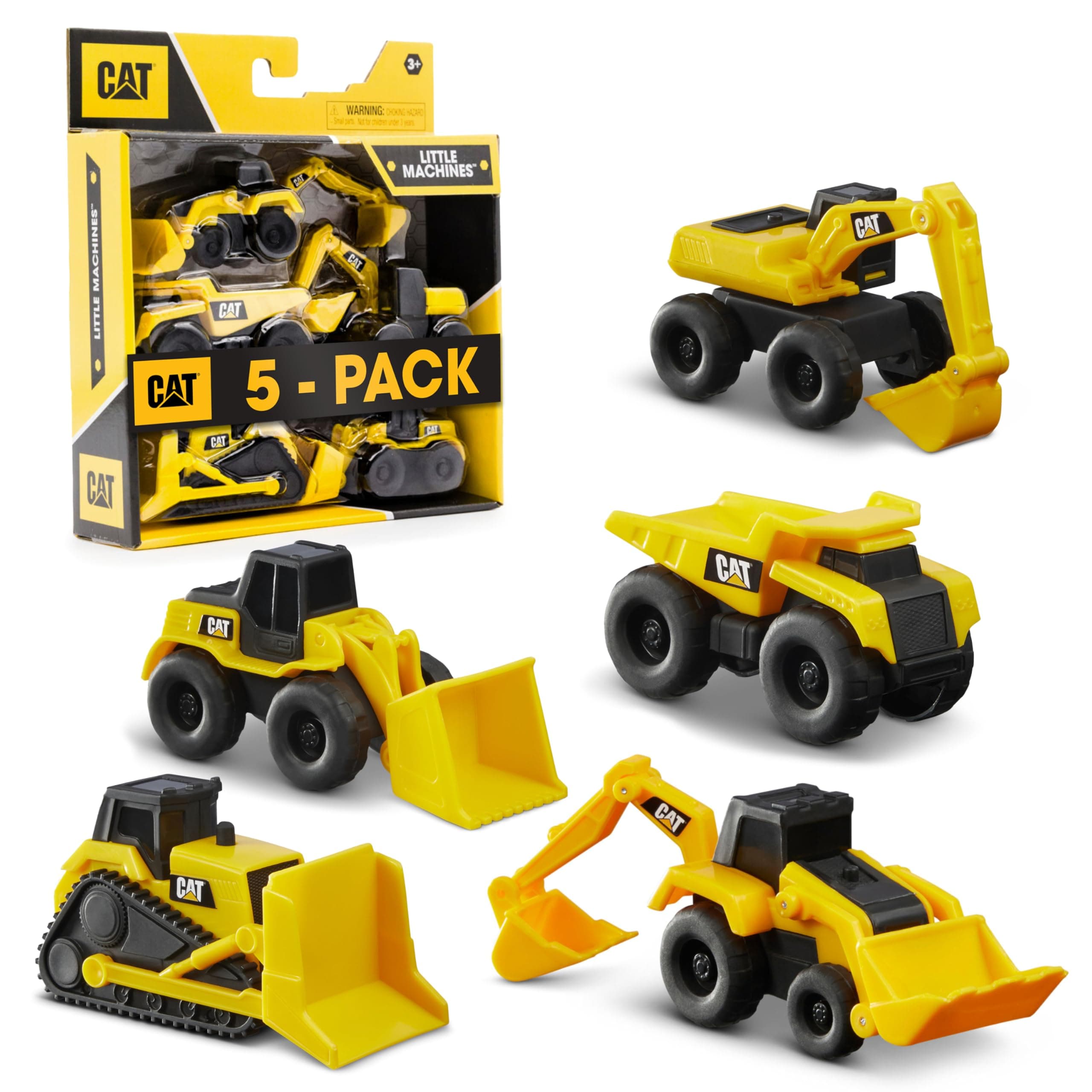 CAT Funrise Kids Construction Little Machines 5 Pack - Great Cake Toppers - Great For Easter Baskets, Yellow
