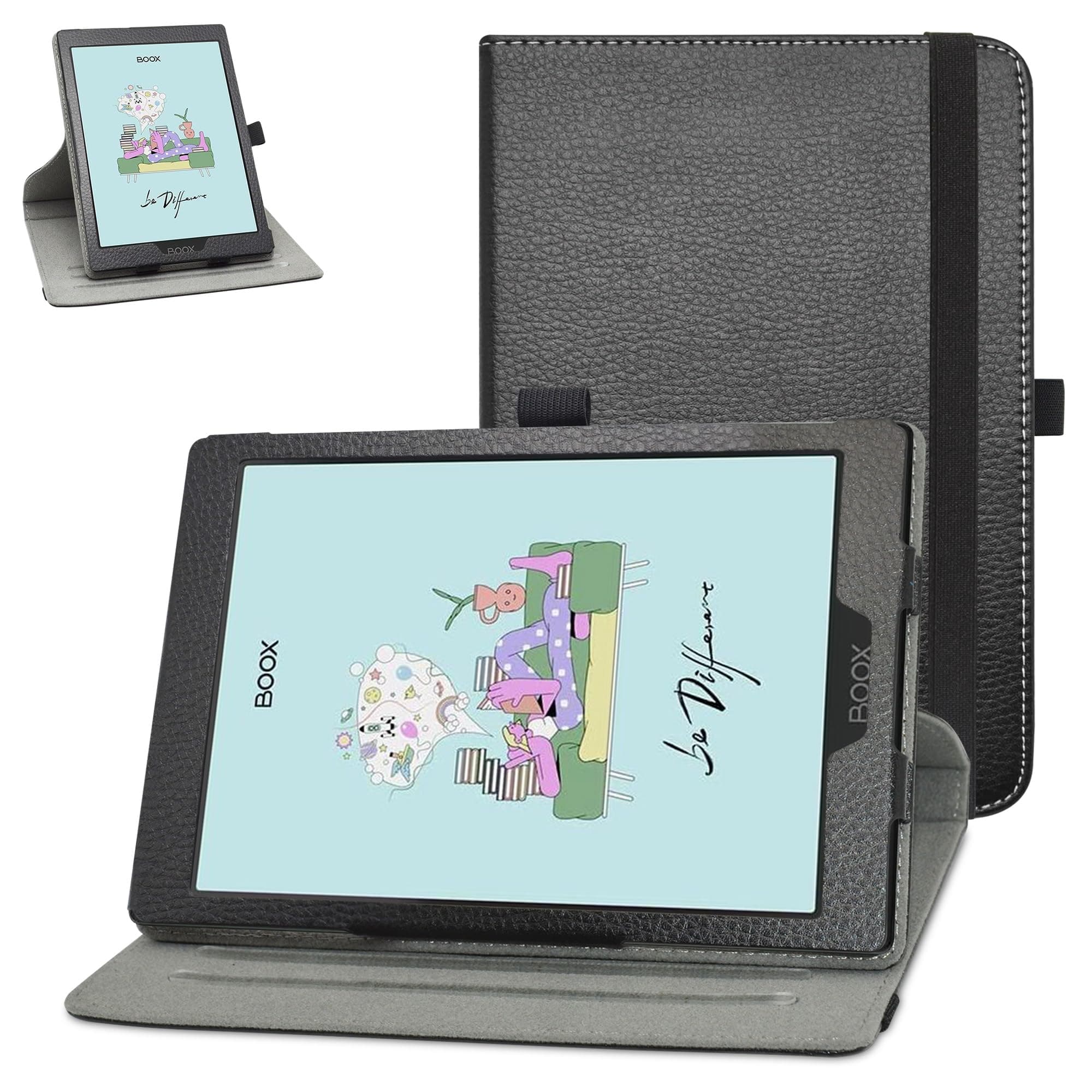 for BOOX Tab Mini C Rotating Case,360 Degree Rotary Stand with Cute Pattern Cover for BOOX Tab Mini C 7.8" ePaper Tablet PC,Black