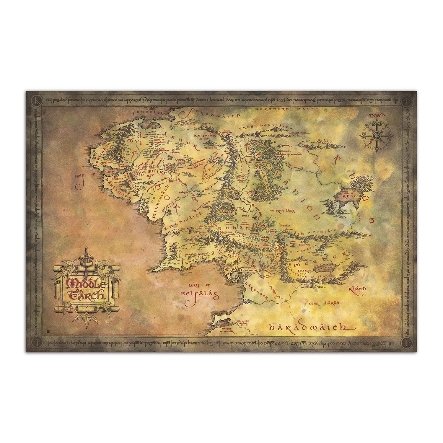 Grupo Erik The Lord of the Rings Map of Middle Earth - 36 x 24 inches / 91.5 x 61 cm - Shipped Rolled Up - Cool Art Poster