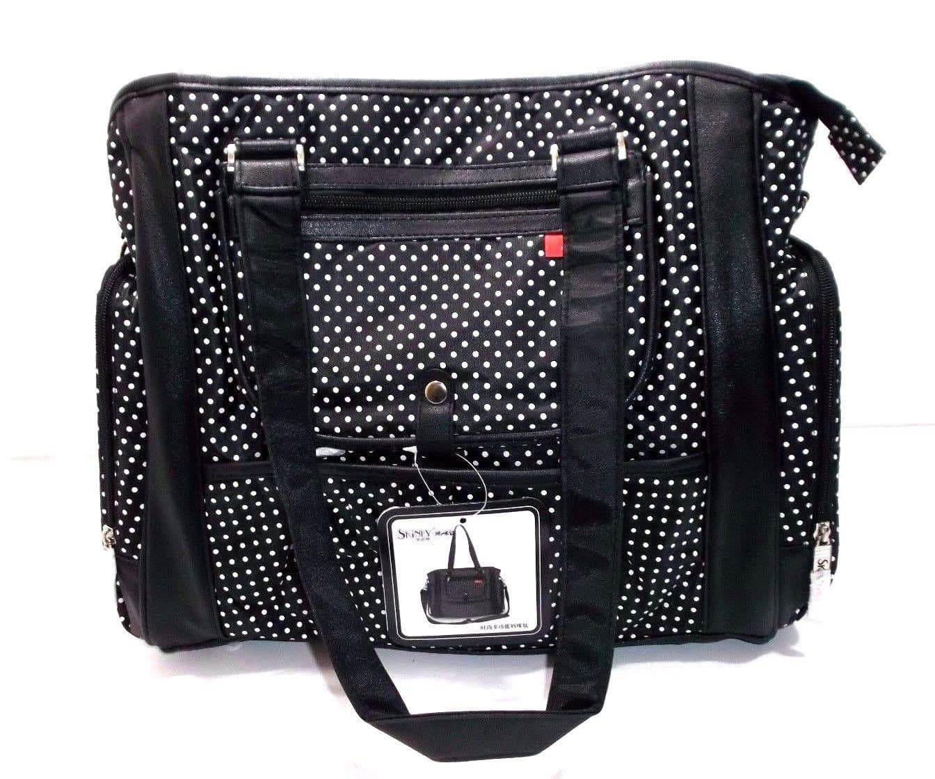 Skinly Cross Shoulder Polka Dot Insulated Diaper Bag/Soccer Mom Bag w/Changing Pad & Pop-Up Wipe Container