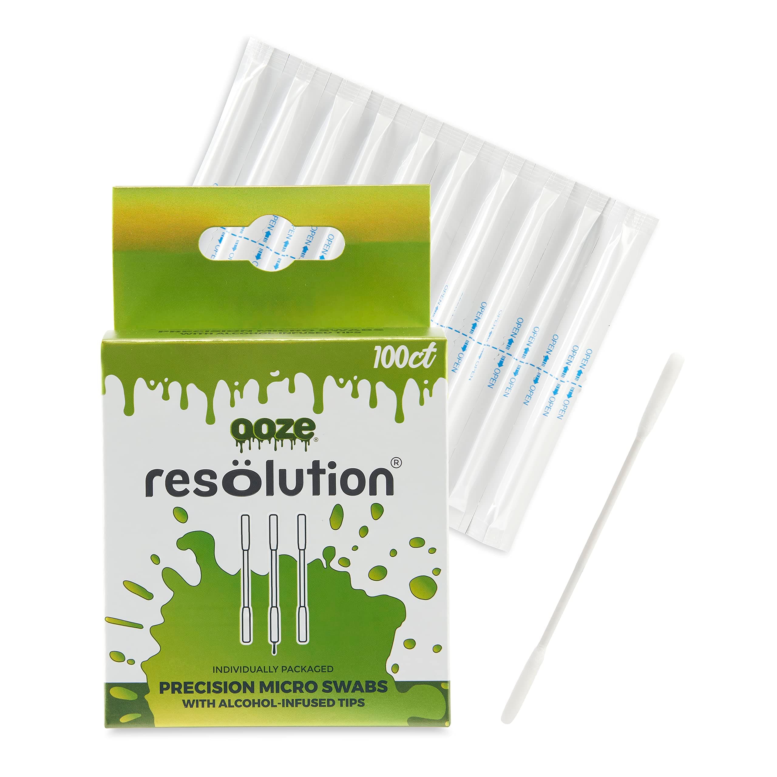 RESÖLUTION Ooze Alcohol Cotton Swabs - Cotton Buds Filled With Rubbing Alcohol - Super Slim Precision Micro Swabs -
