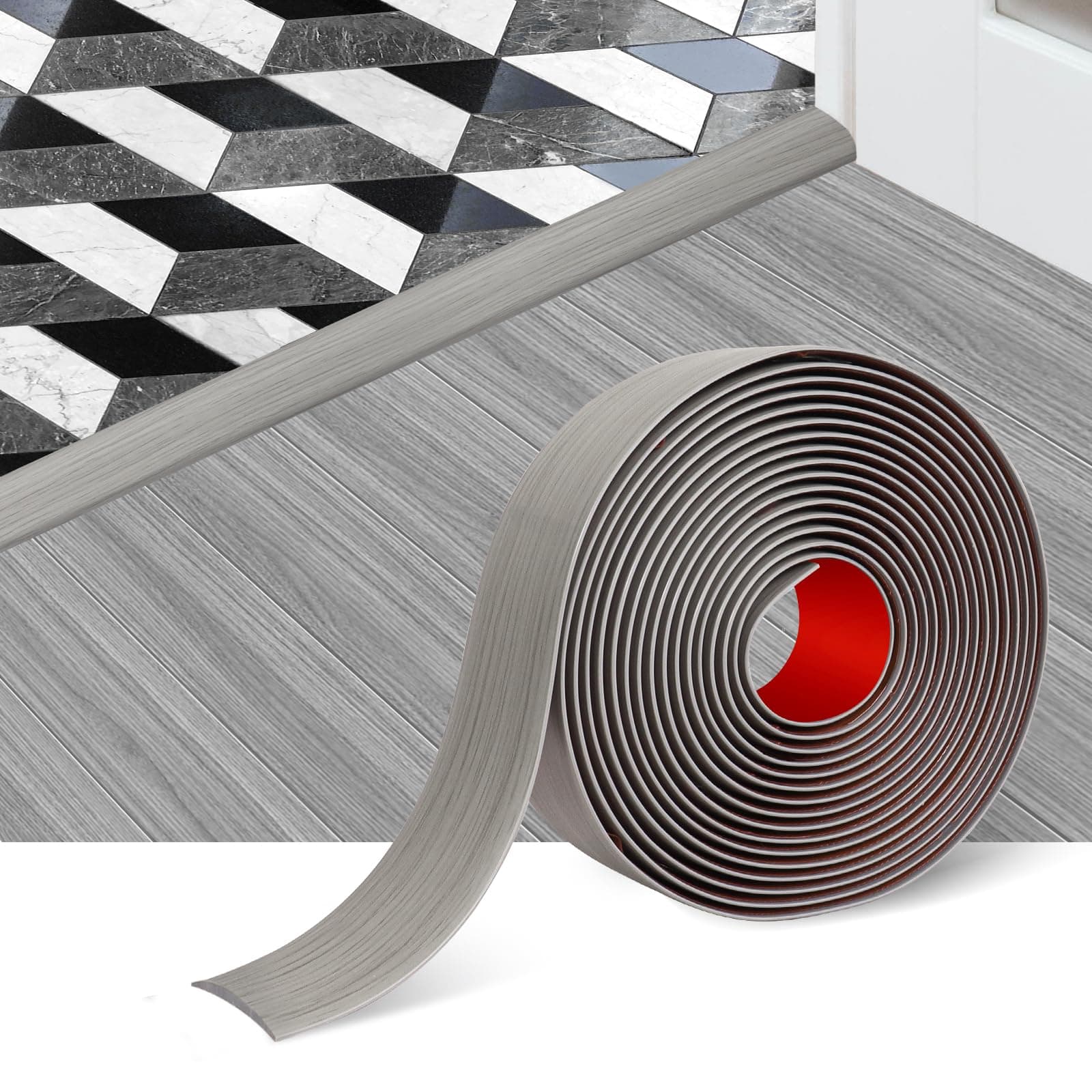 Floor Transition Strip Self Adhesive Floor Cover Strips Laminate 1.57" Wide Vinyl Flat Divider Transitions Elegant Wood Grain Design (4cm, 3.3Ft, Gray)