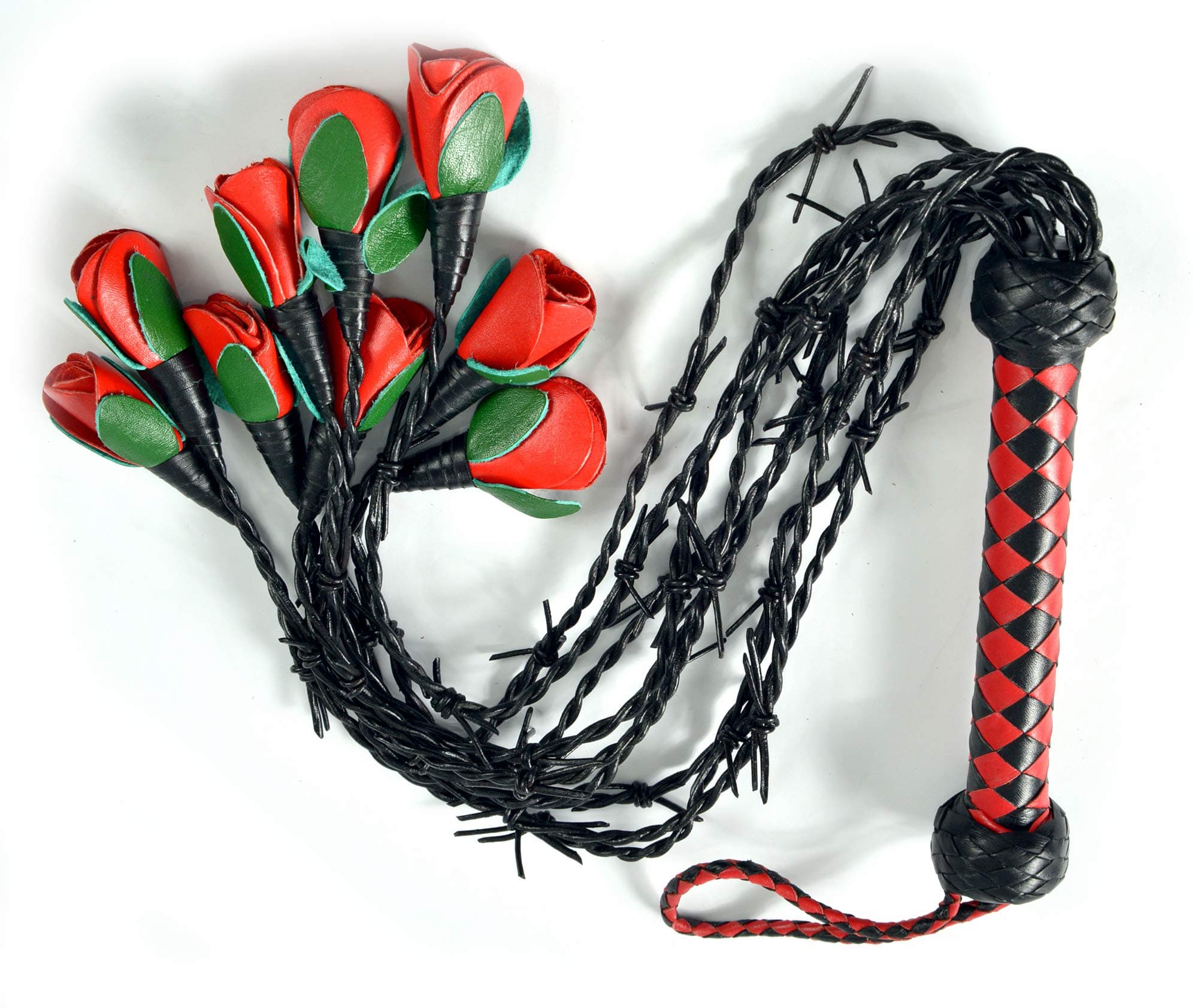 Genuine Real Leather Thorny Rose Flogger with Thorn & Roses on 09 Tails