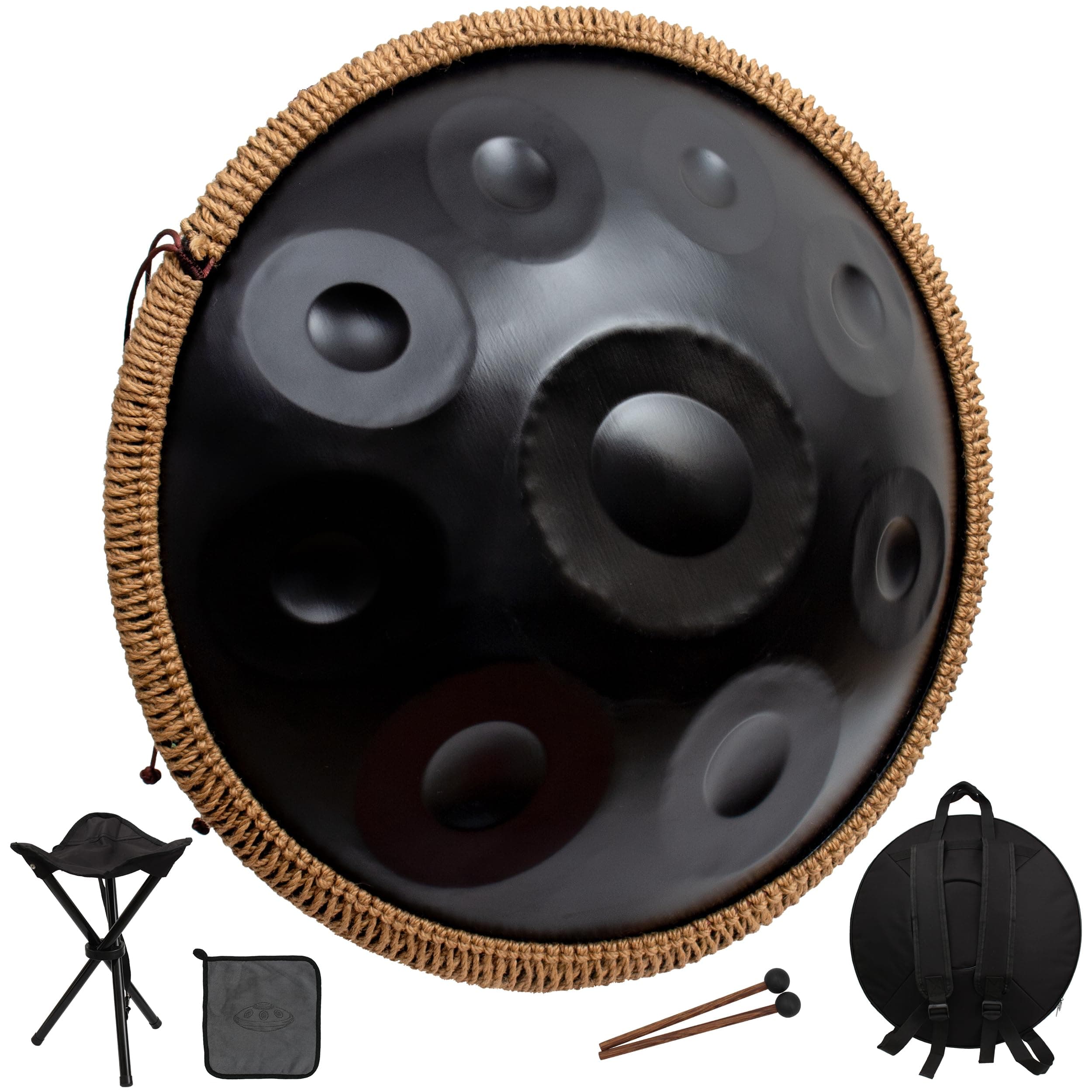 LOMUTY Handpan Drum for Beginners, 22 Inch D Minor Kurd 9 Notes - 440Hz Hand Drum Set,Hand Pan,Handpan Instrument (Black)