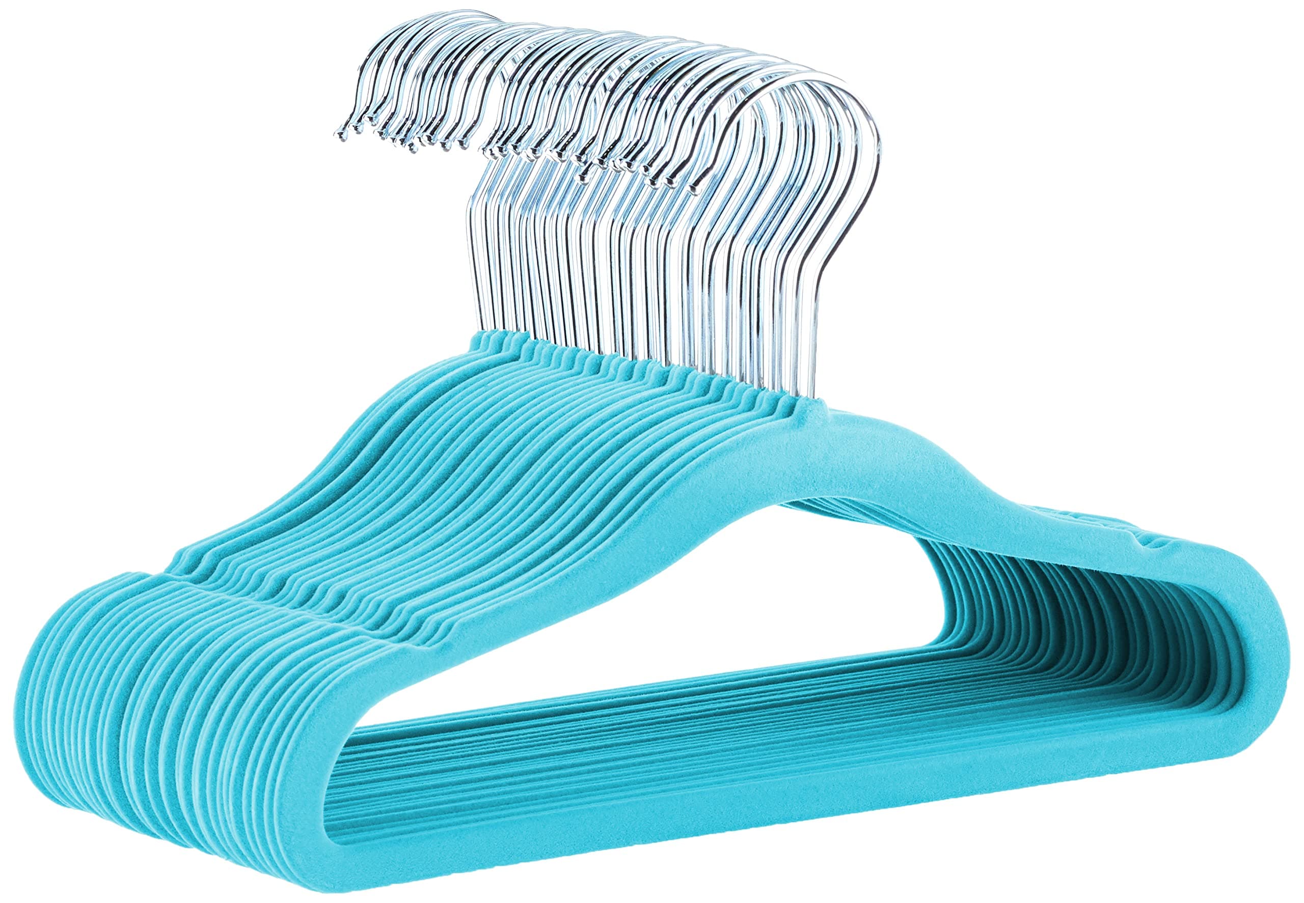 Amazon Basics Kid's Velvet Non-Slip Clothes Hanger, Baby Size 29.46 cm, Blue, Pack of 30