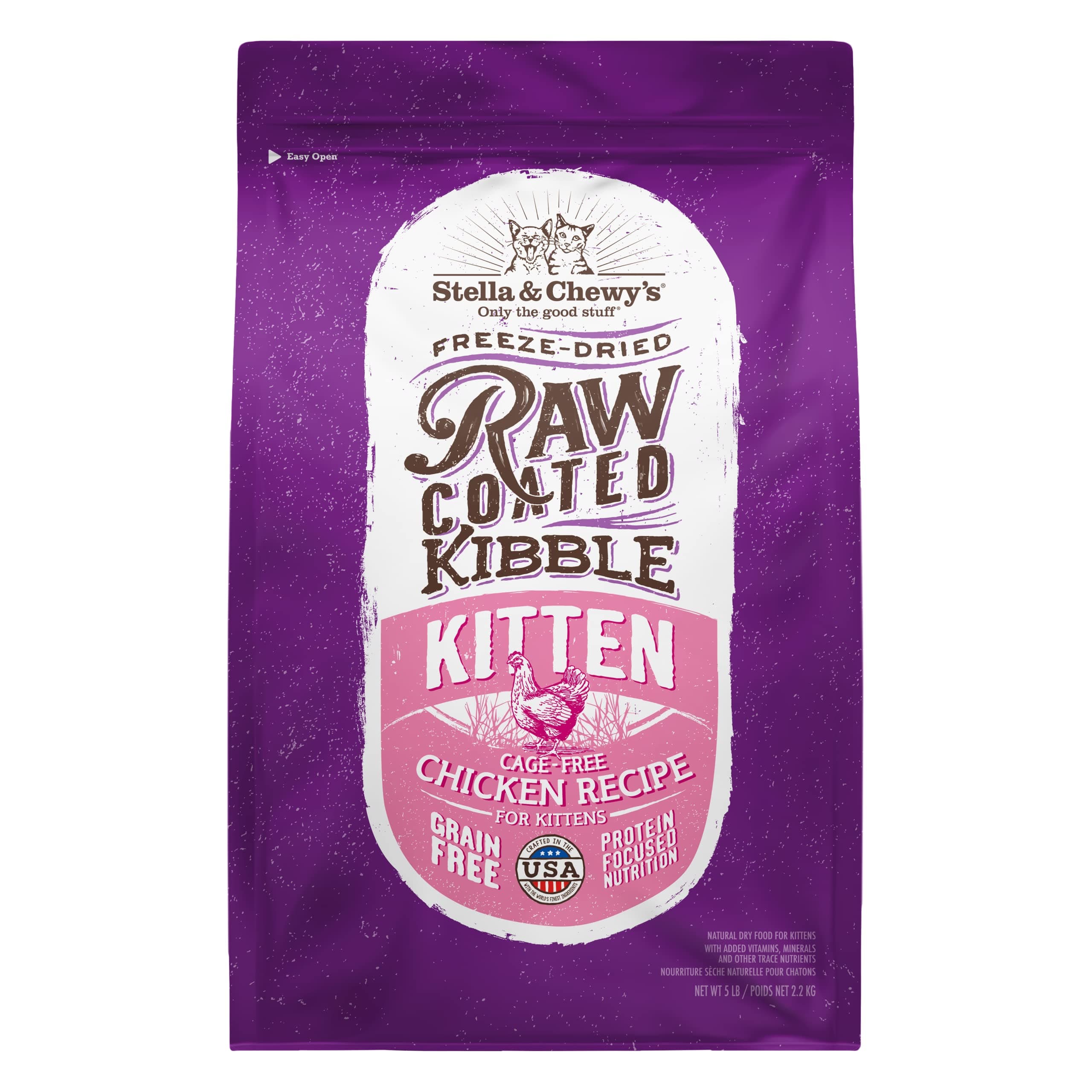 Stella & Chewys Raw Coated Premium Kibble Cat & Kitten Food – Grain Free, Protein Rich Meals – Cage-Free Chicken for Kittens Recipe – 5 lb. Bag