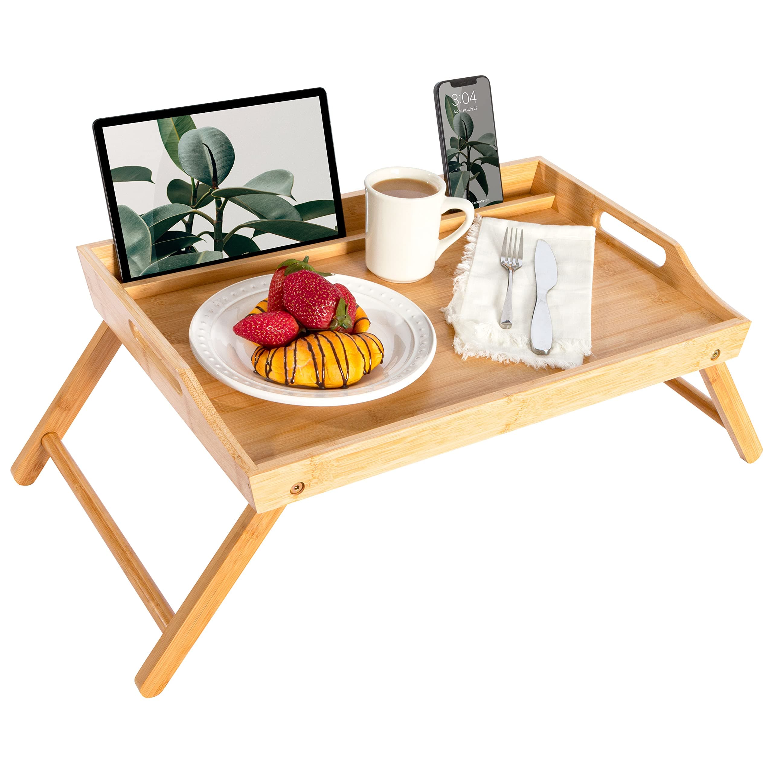 ROSSIE HOME Bamboo Bed Tray with Phone Holder, Extra Large Lap Desk for Laptops up to 17.3 Inches – Natural – Style No. 78107
