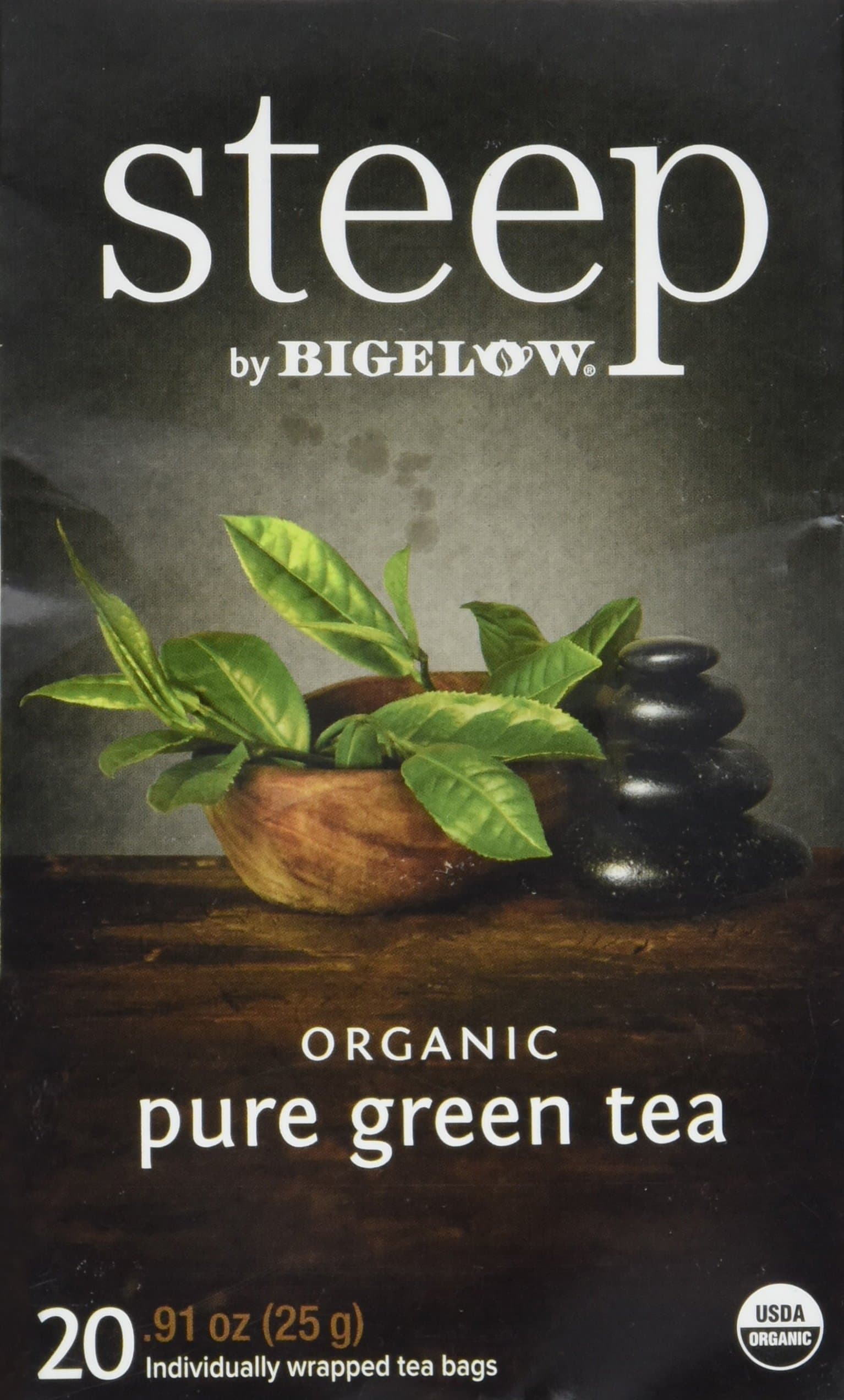 steep by Bigelow Organic Pure Green Tea, 20 Count (Pack of 6), 120 Tea Bags Total