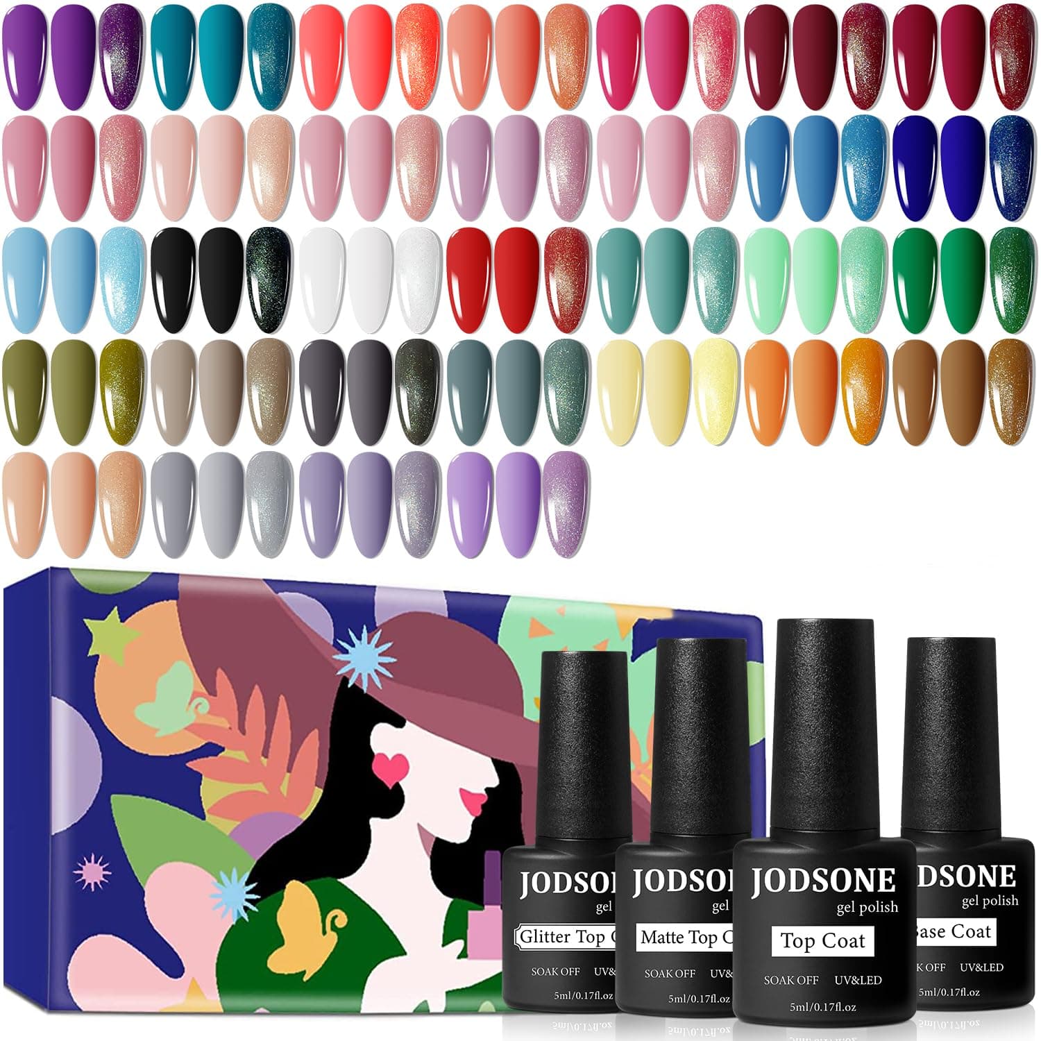 36 PCS Gel Nail Polish Set-32 Colors Gel Polish Kit Base Coat Glossy Matte and Glitter Top Coat Nail Polish Set Green Blue Red Pink Collection Gifts for Women